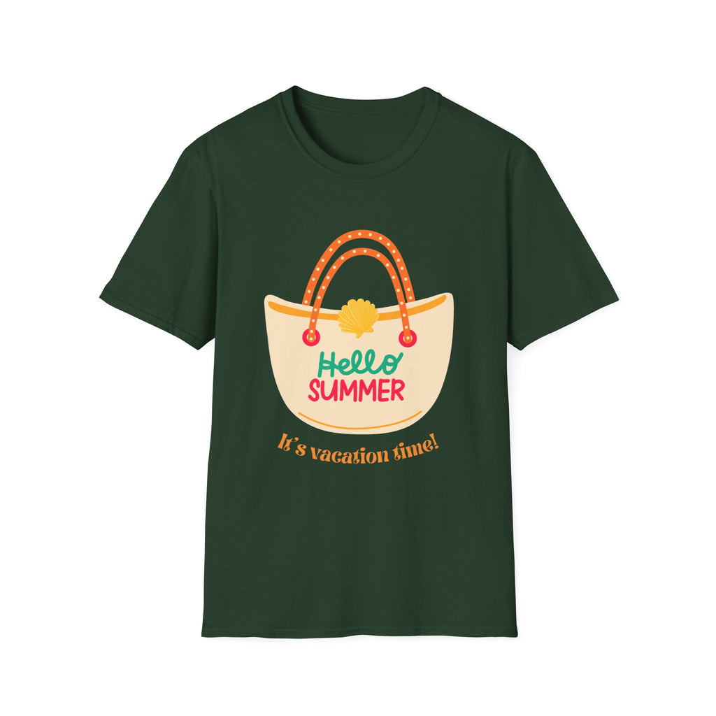 Hello Summer Tote Graphic T-Shirt — "Hello Summer, It’s Vacation Time!"