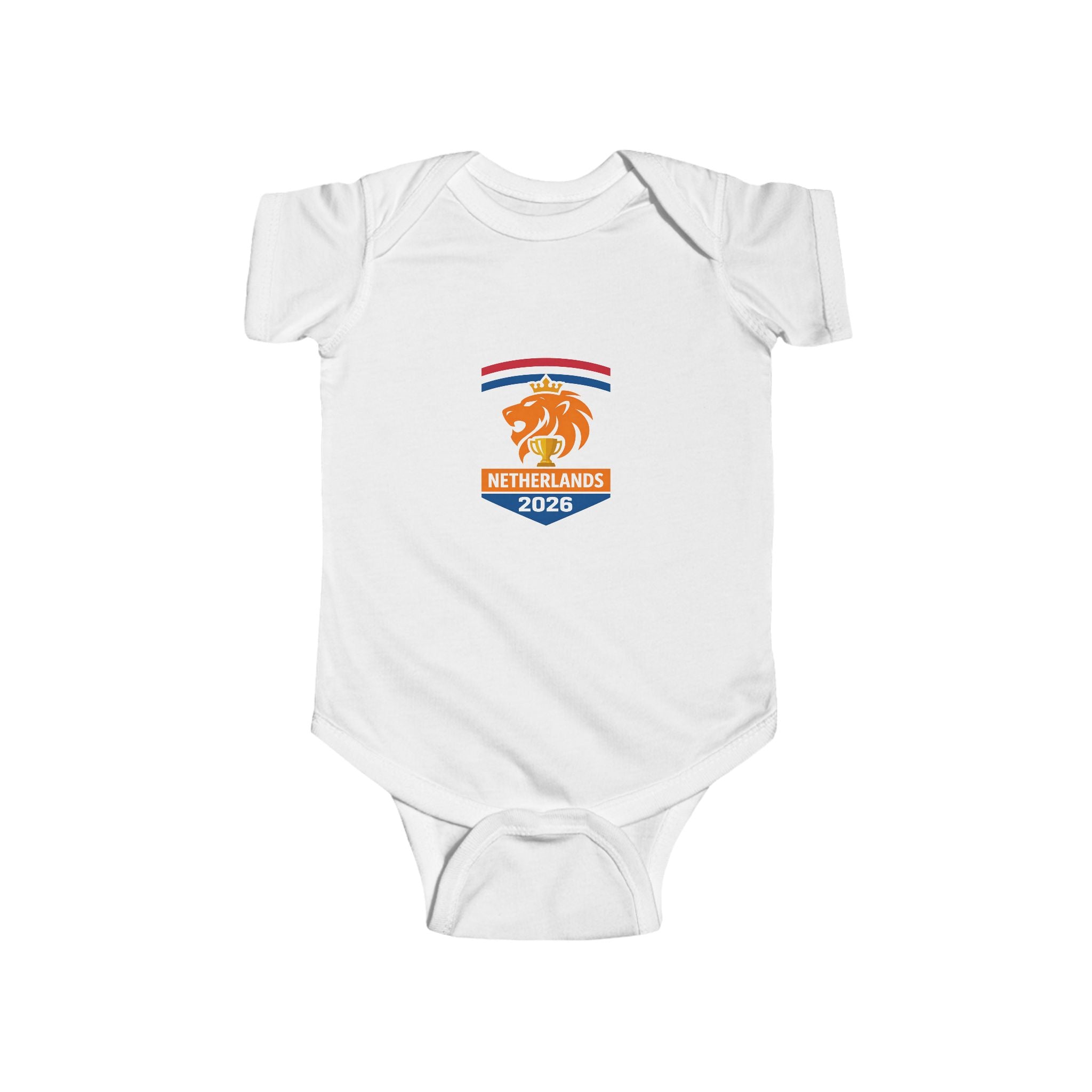 Netherlands 2026 Baby Bodysuit - Orange Lion Crest & Dutch Flag Infant Onesie