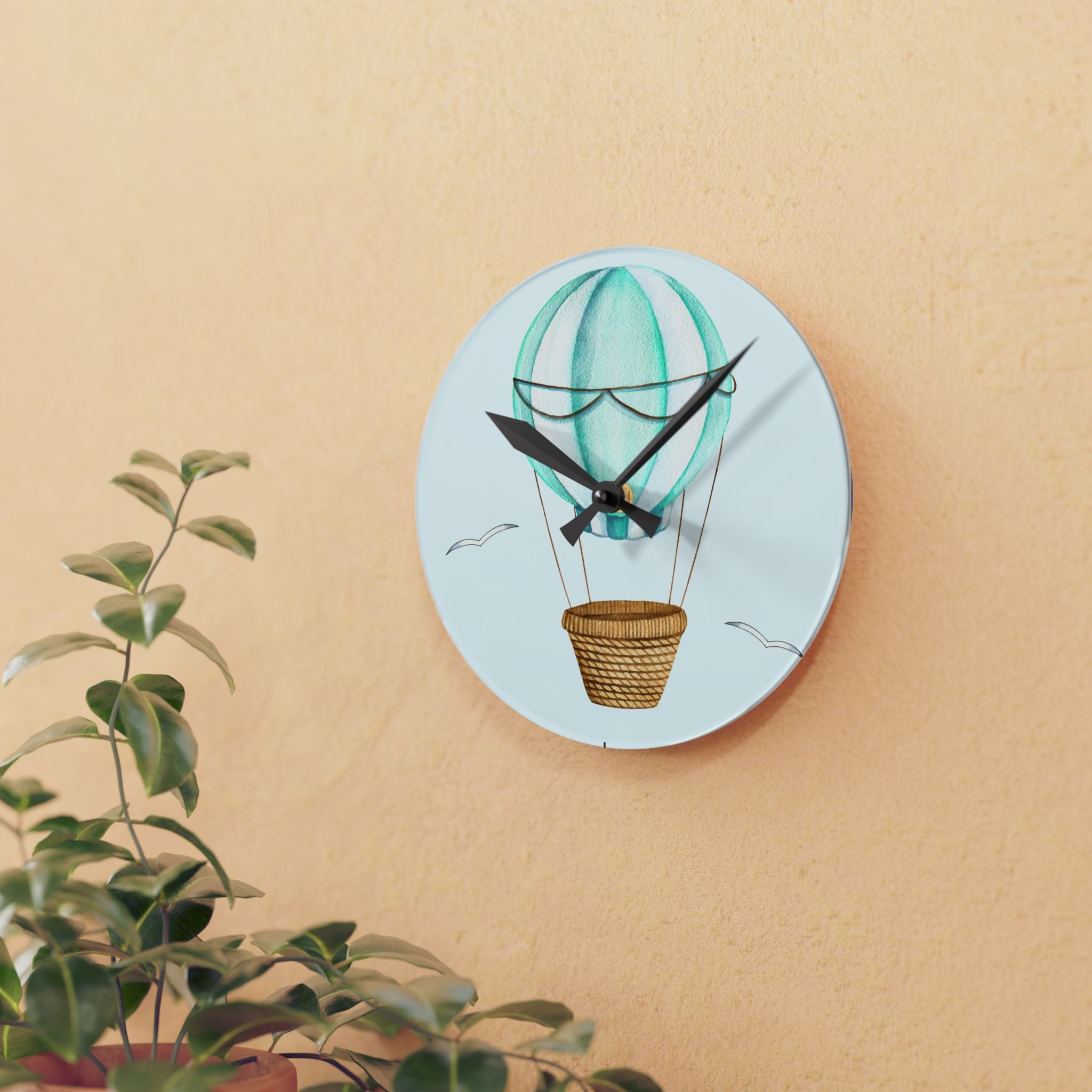 Acrylic Wall Clock — Mint Hot Air Balloon Nursery Clock