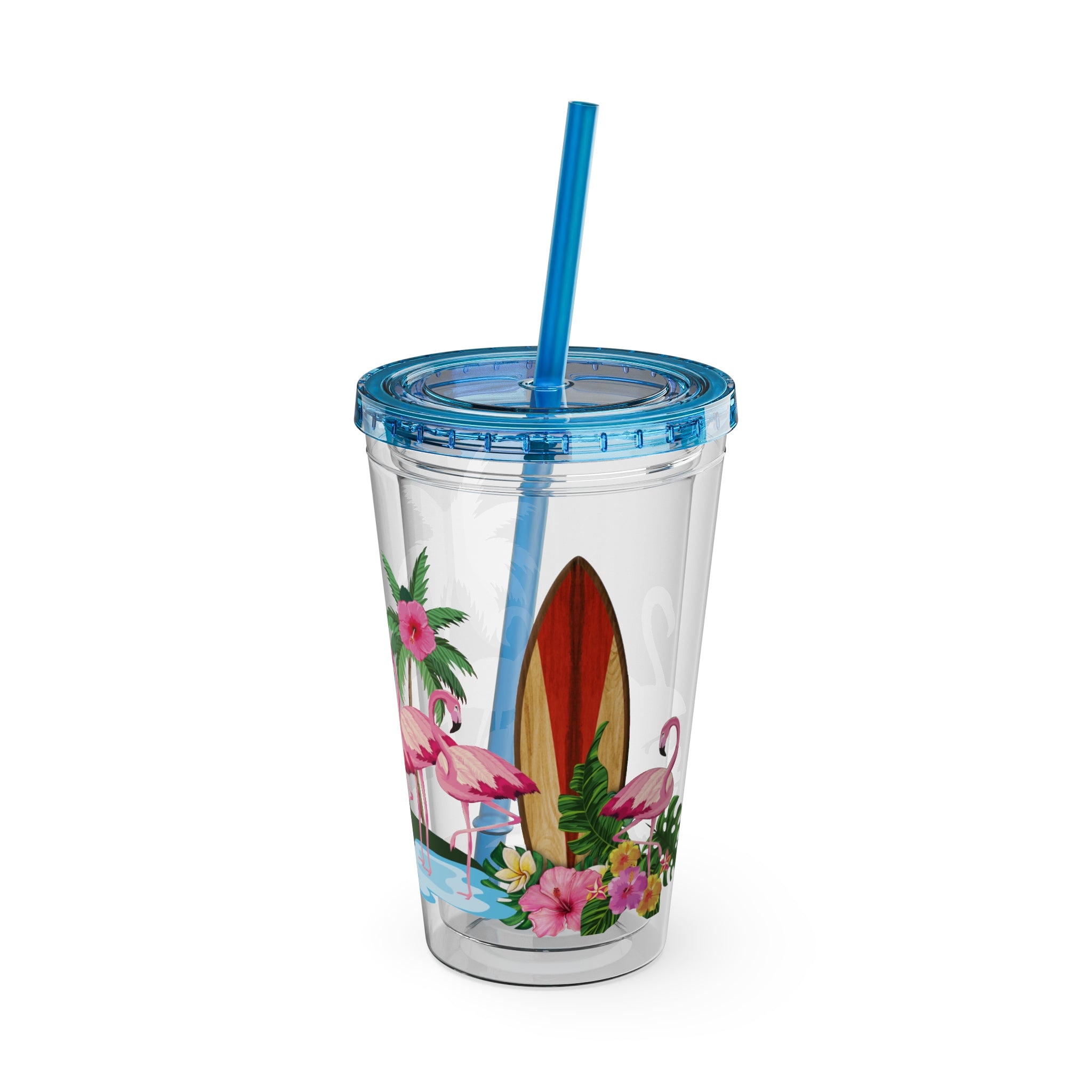 Flamingo Palm Tumbler — 16oz Sunsplash Straw Cup