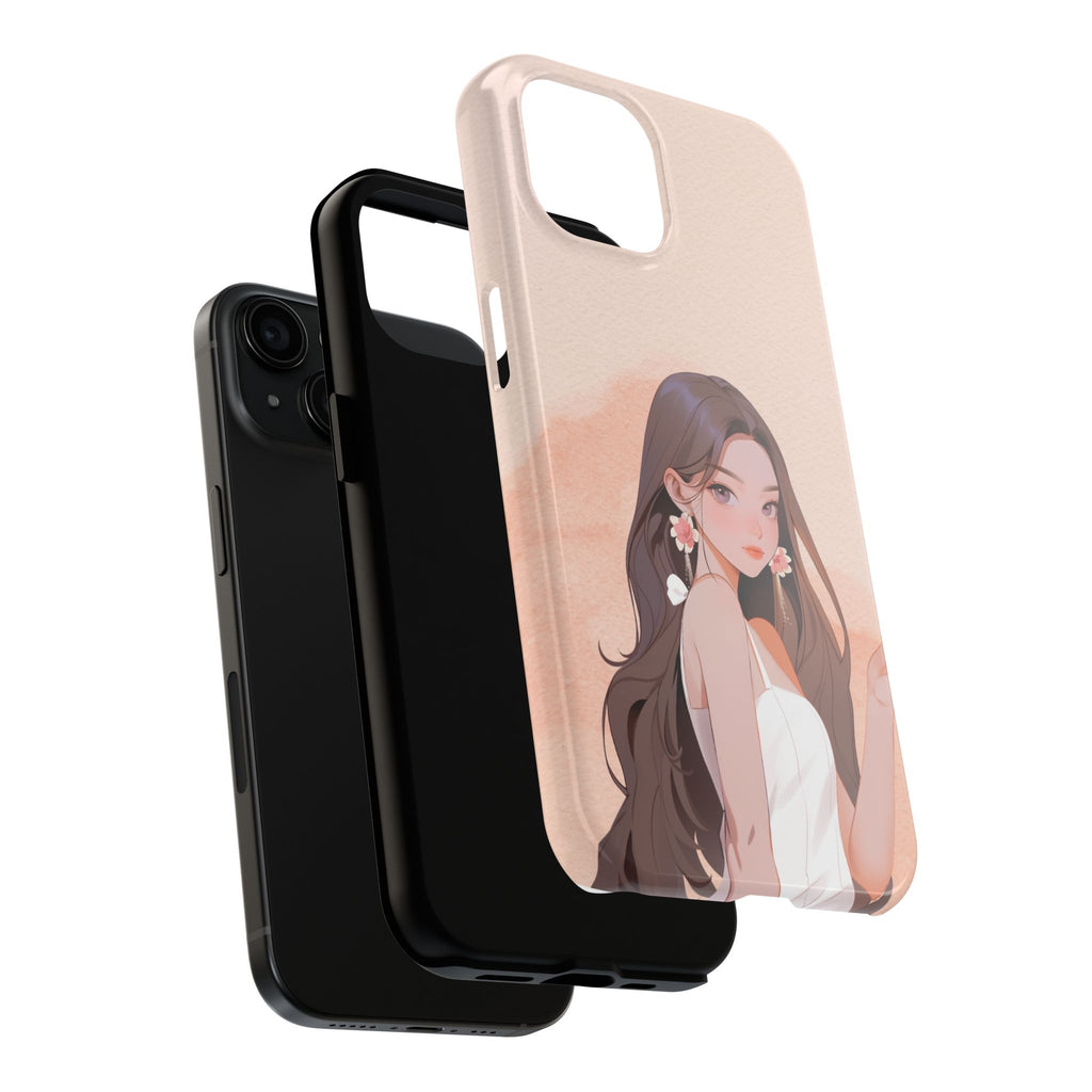 Tough Phone Case — Elegant Anime Girl Illustration, Protective Slim Phone Cover