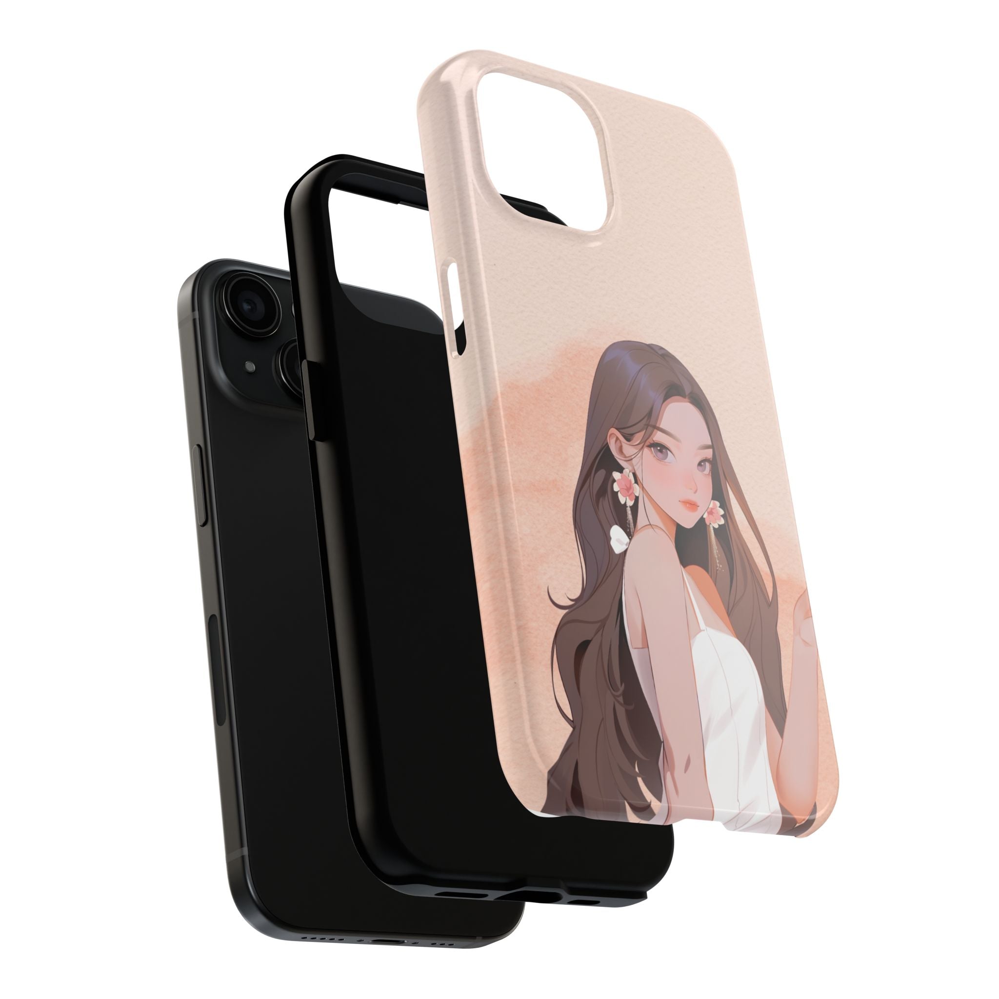 Tough Phone Case — Elegant Anime Girl Illustration, Protective Slim Phone Cover
