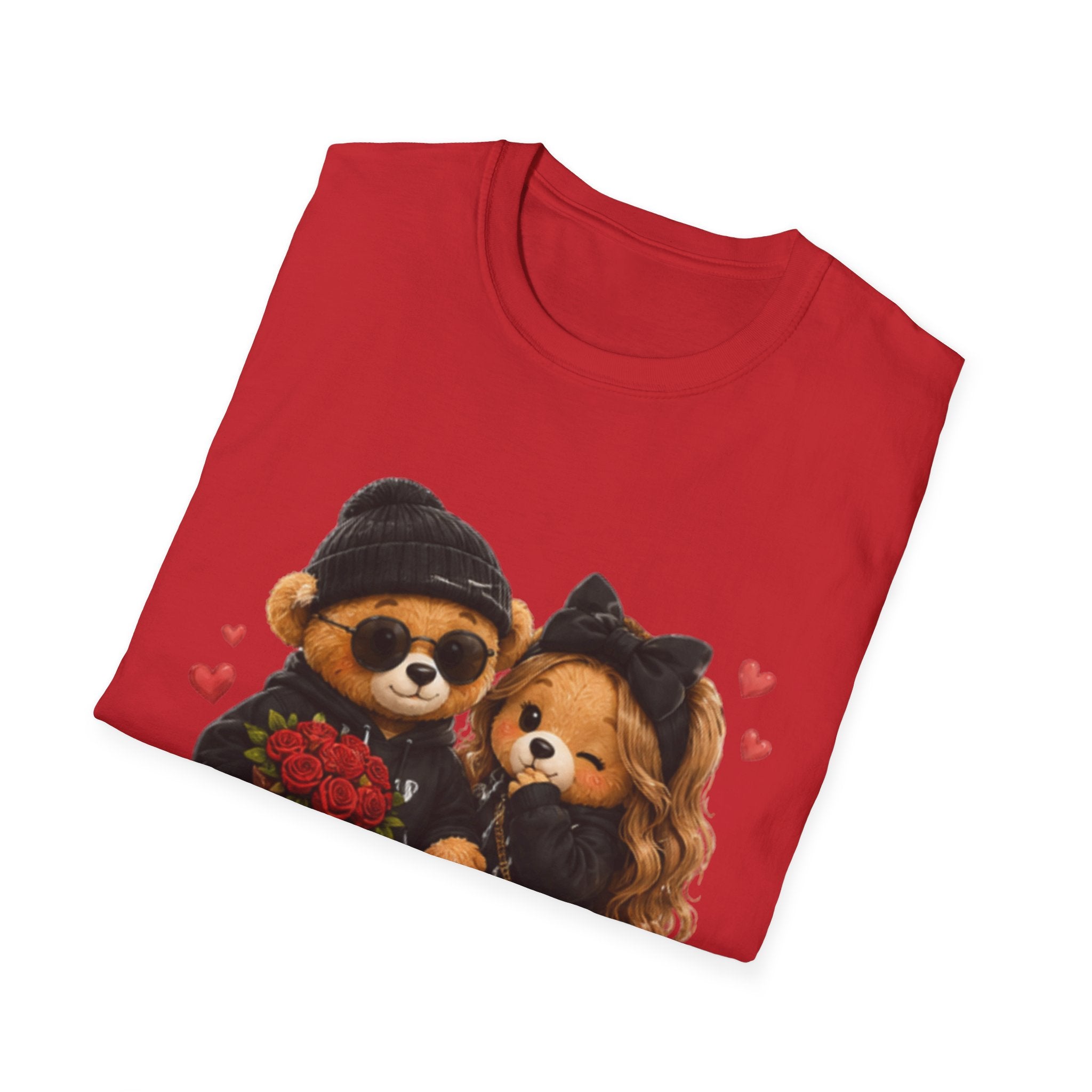 Cute Couple Bears unisex T-Shirt - Romantic Valentine’s Day Graphic Tee with Teddy Pair Holding Roses