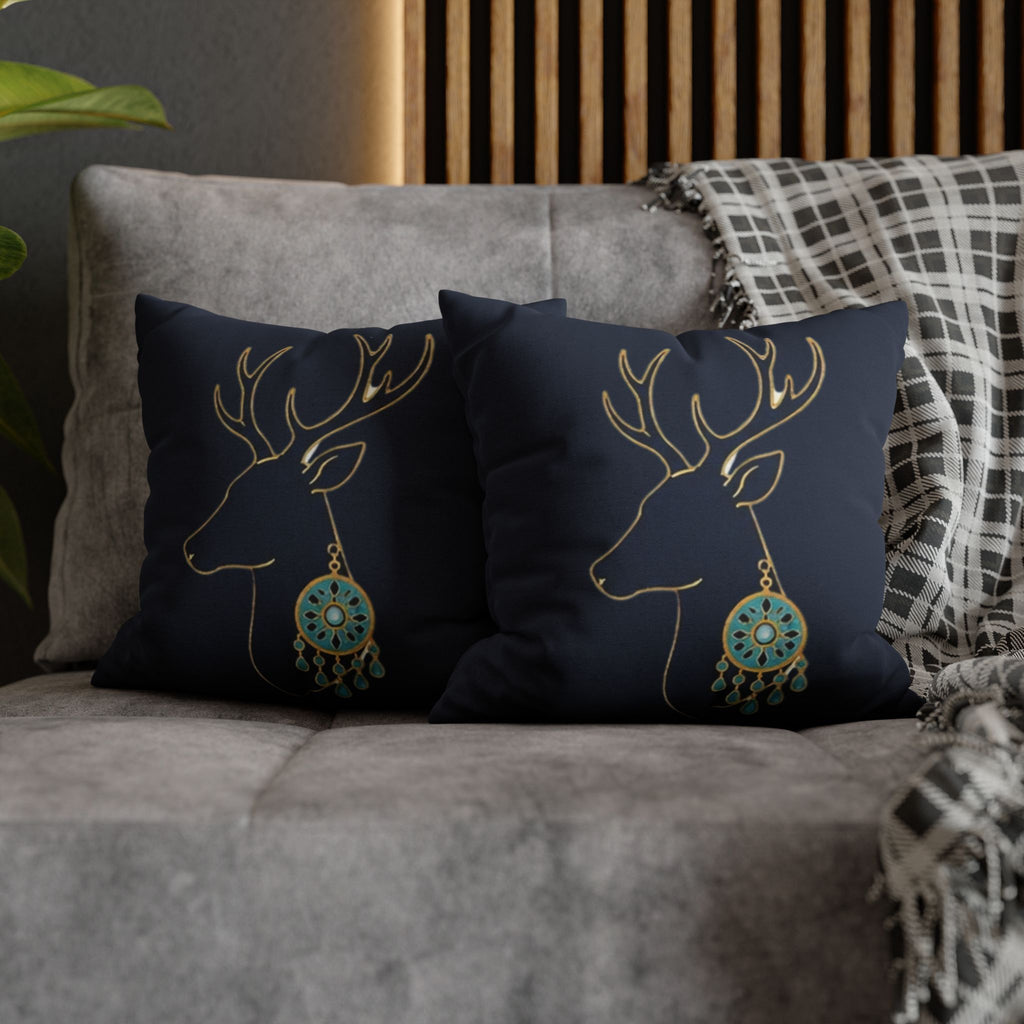 Boho Deer Dreamcatcher Pillowcase — Navy Decorative Throw Pillow