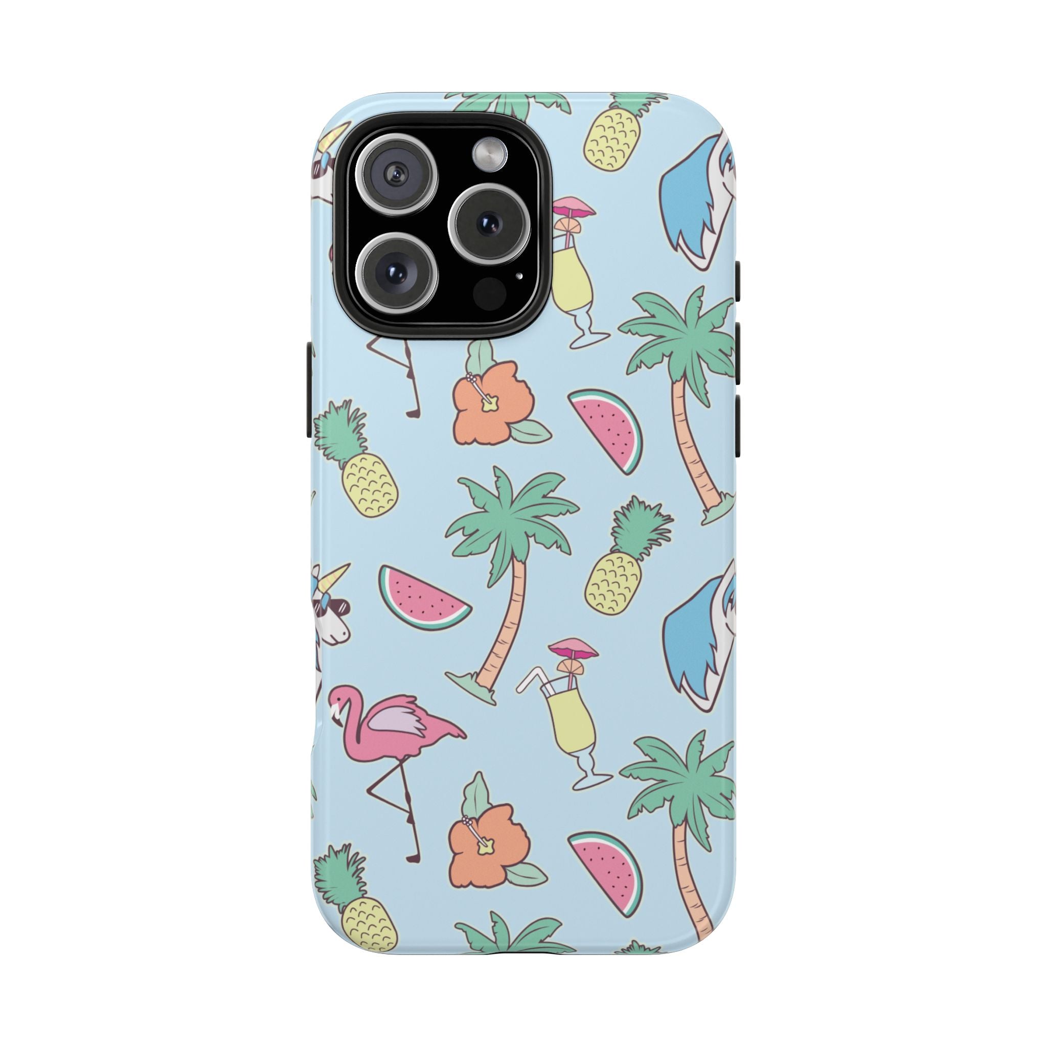 Tropical Summer Tough Phone Case — Pineapple, Flamingo & Palm Pattern