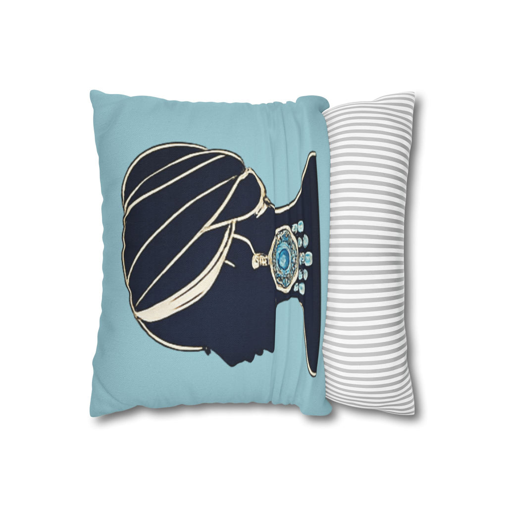Silhouette Goddess Decorative Pillowcase — Turquoise Profile with Statement Earring