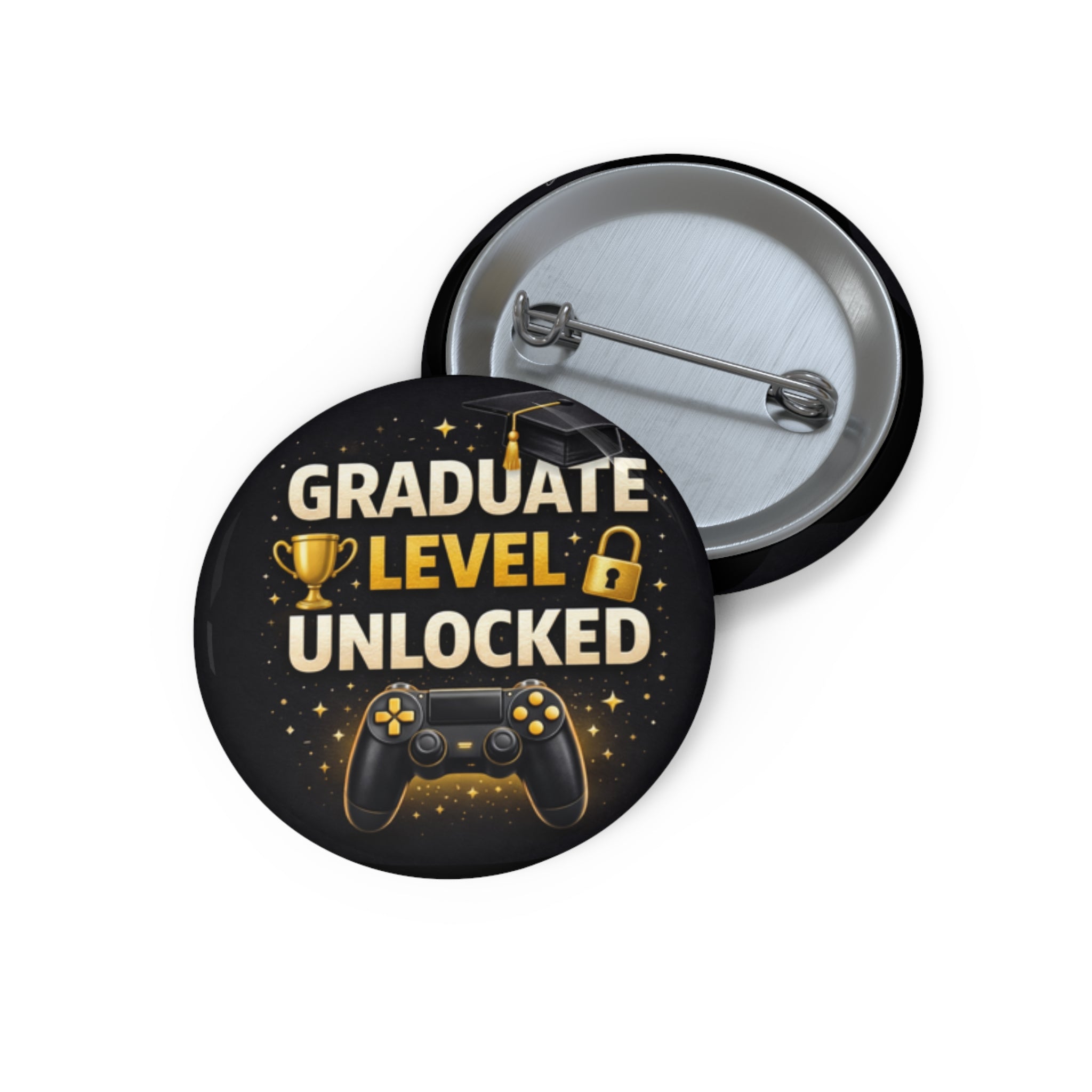 Graduate Level Unlocked Pin Button — Gamer Graduation Badge