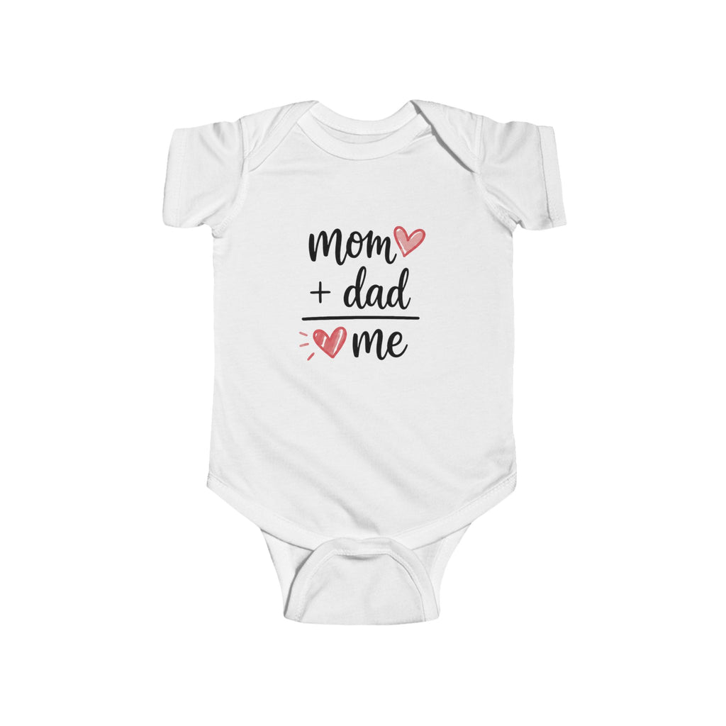 Infant Bodysuit — "Mom + Dad = Me" Heart Baby One-Piece