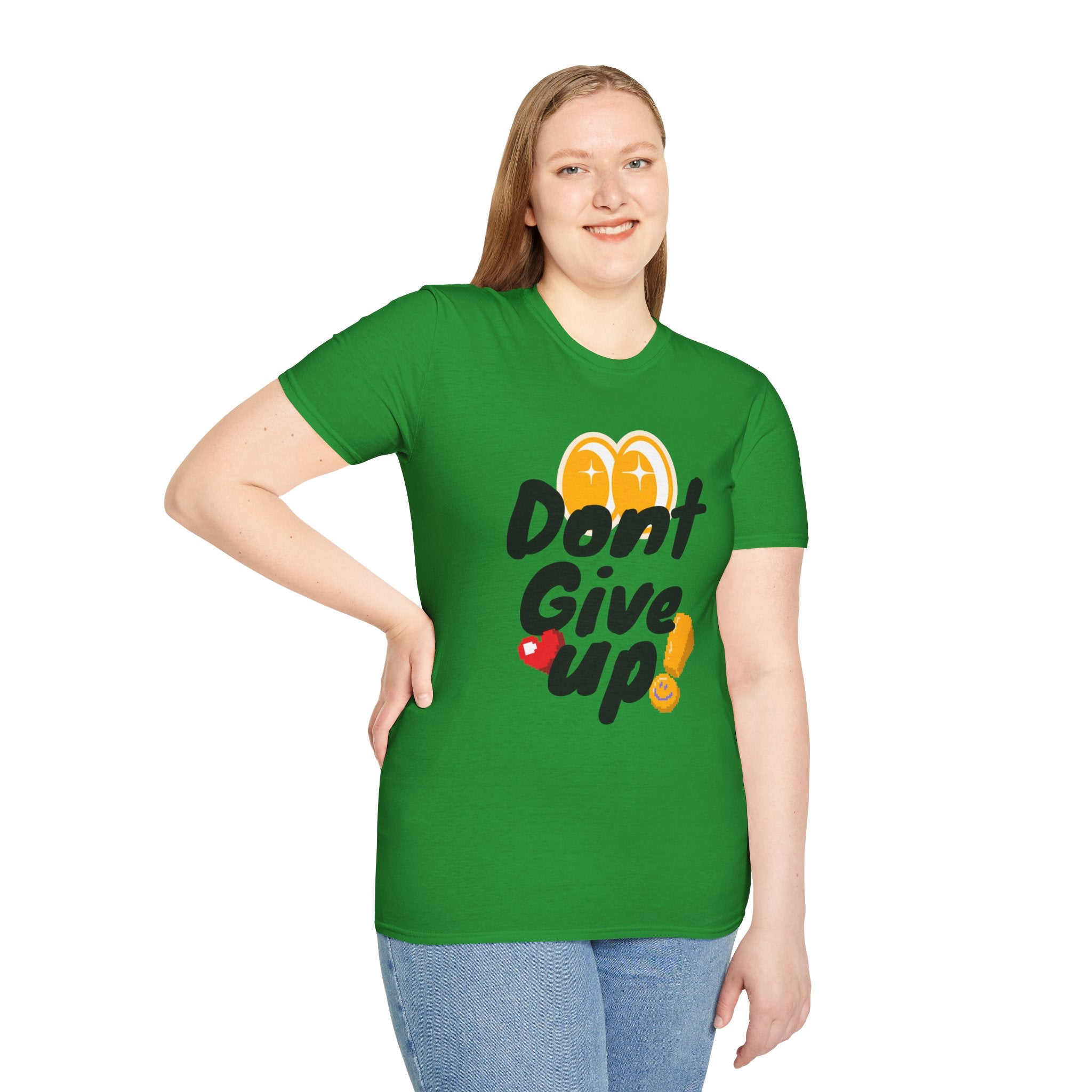 Don't Give Up T-Shirt — Motivational Graphic Tee with Positive Icons