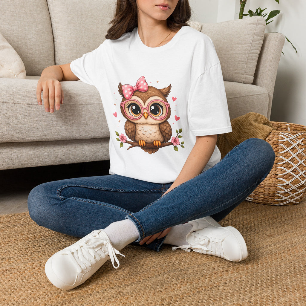 Cute Owl Tee — Whimsical Pink Bow Owl Graphic T-Shirt