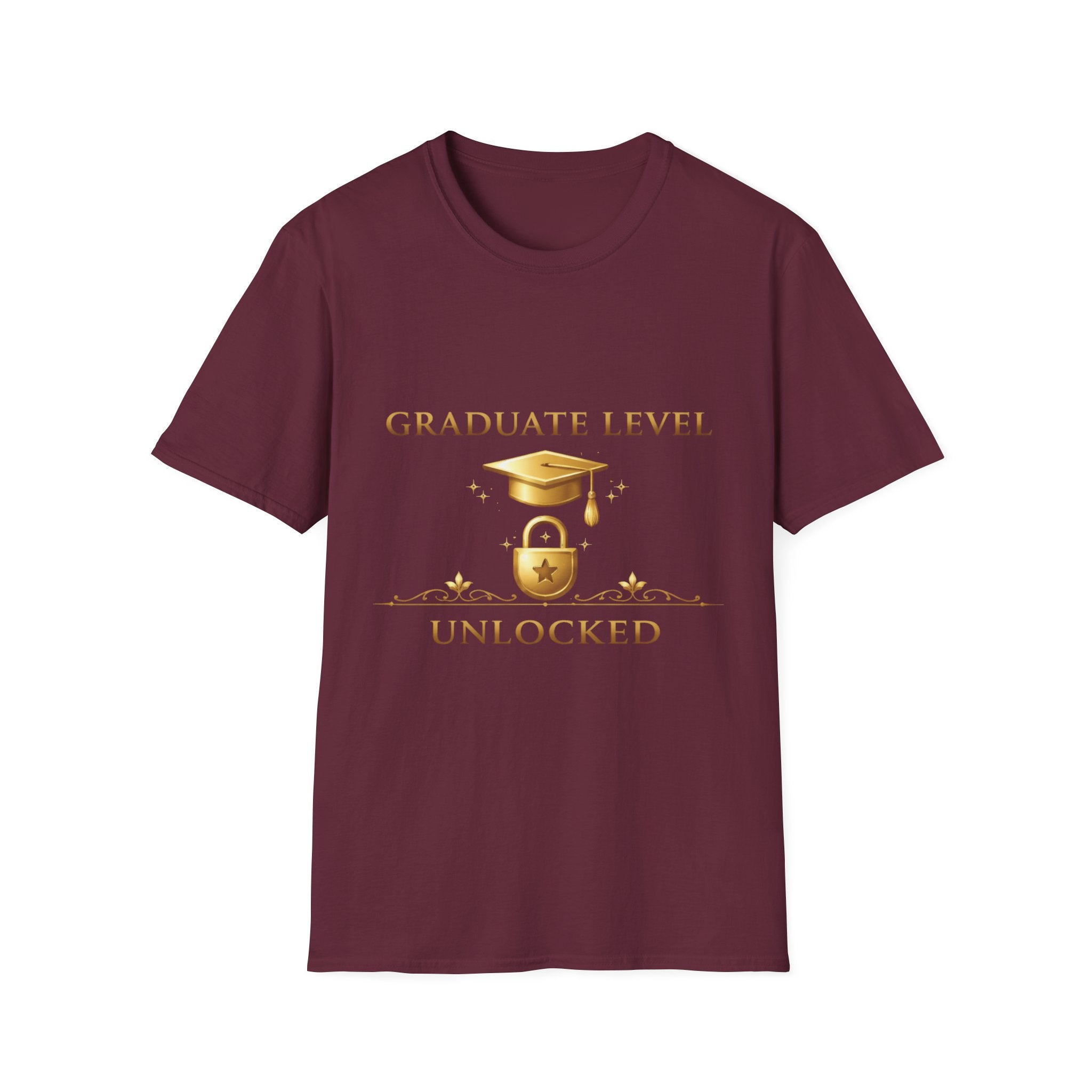 Graduate Level Unlocked T-Shirt — Graduation Cap & Lock Celebration Tee