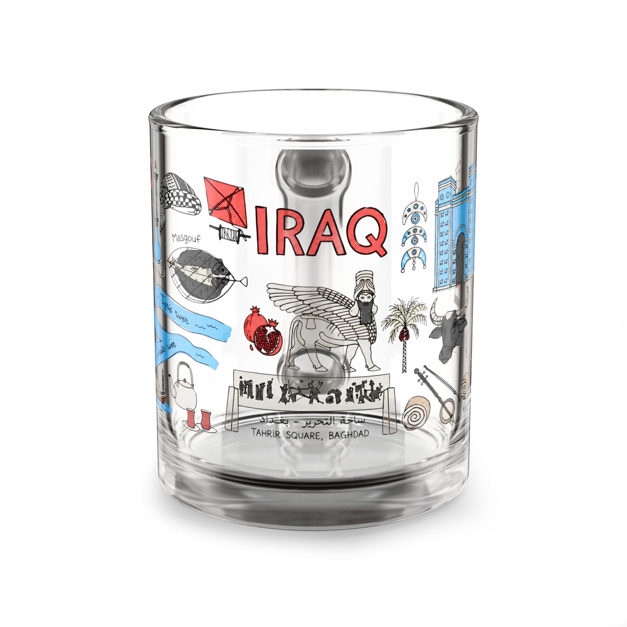 Iraq Illustrated Glass Mug — 10oz Cultural Travel Souvenir