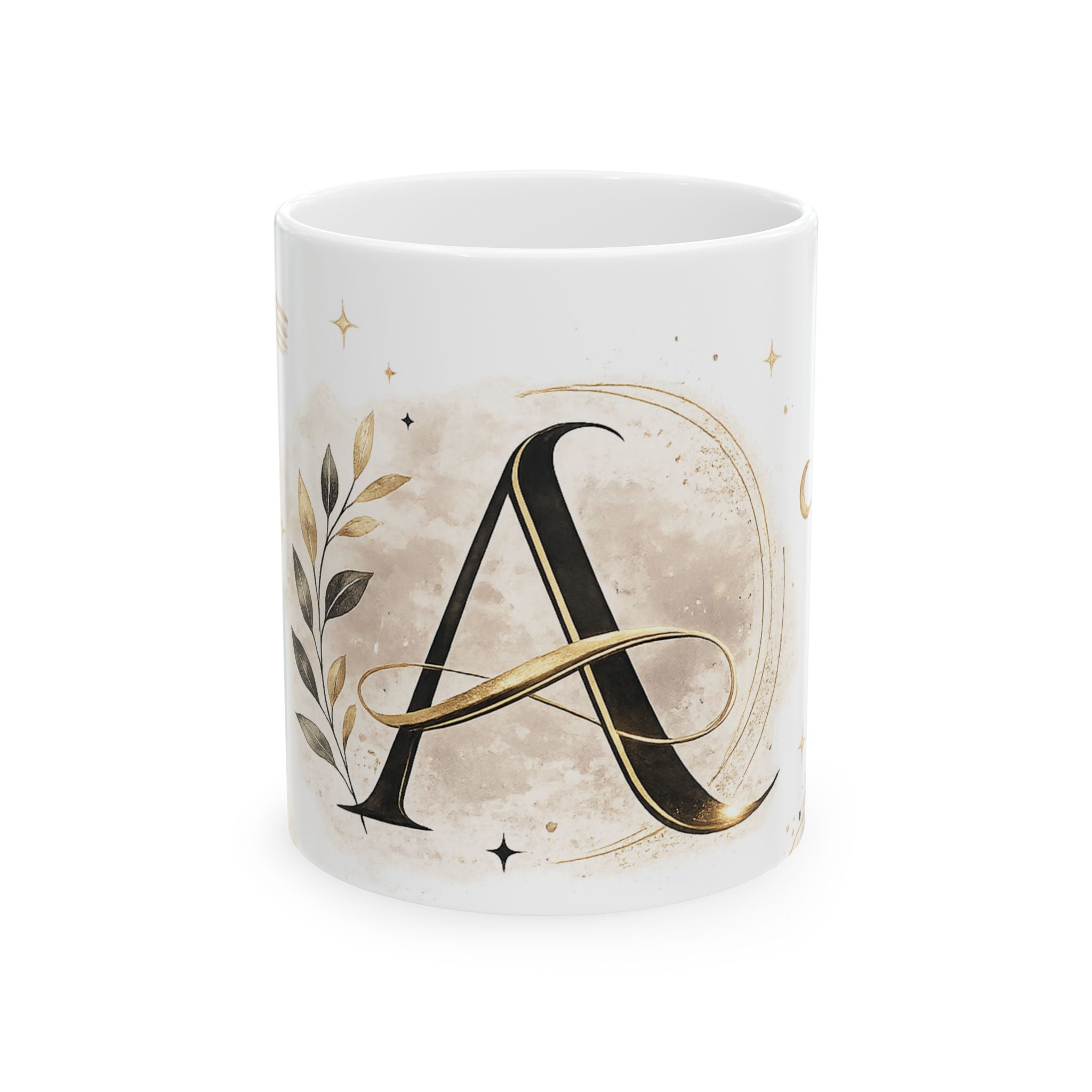 Monogram 'A' Gold Botanical Ceramic Mug
