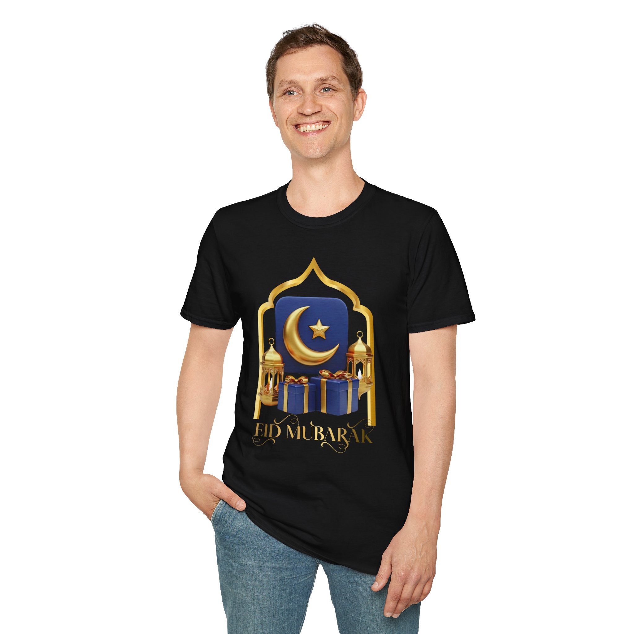 Eid Mubarak T-Shirt — Crescent Moon & Mosque Graphic