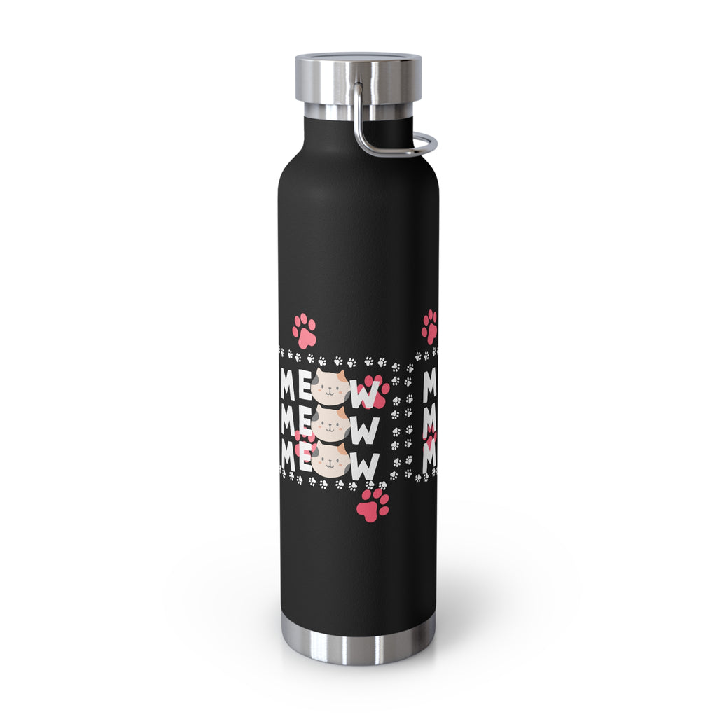 22oz Insulated Bottle — Red 'MEOW' Cute Cat Paw Print Design
