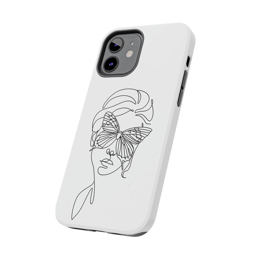 Butterfly Line Art Tough Phone Case — Minimalist Woman Face Design