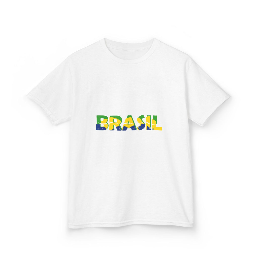 Brazil  Kids T-Shirt — Brasil Flag Map & 'BRASIL' Text | Brazilian Pride Tee for Kids