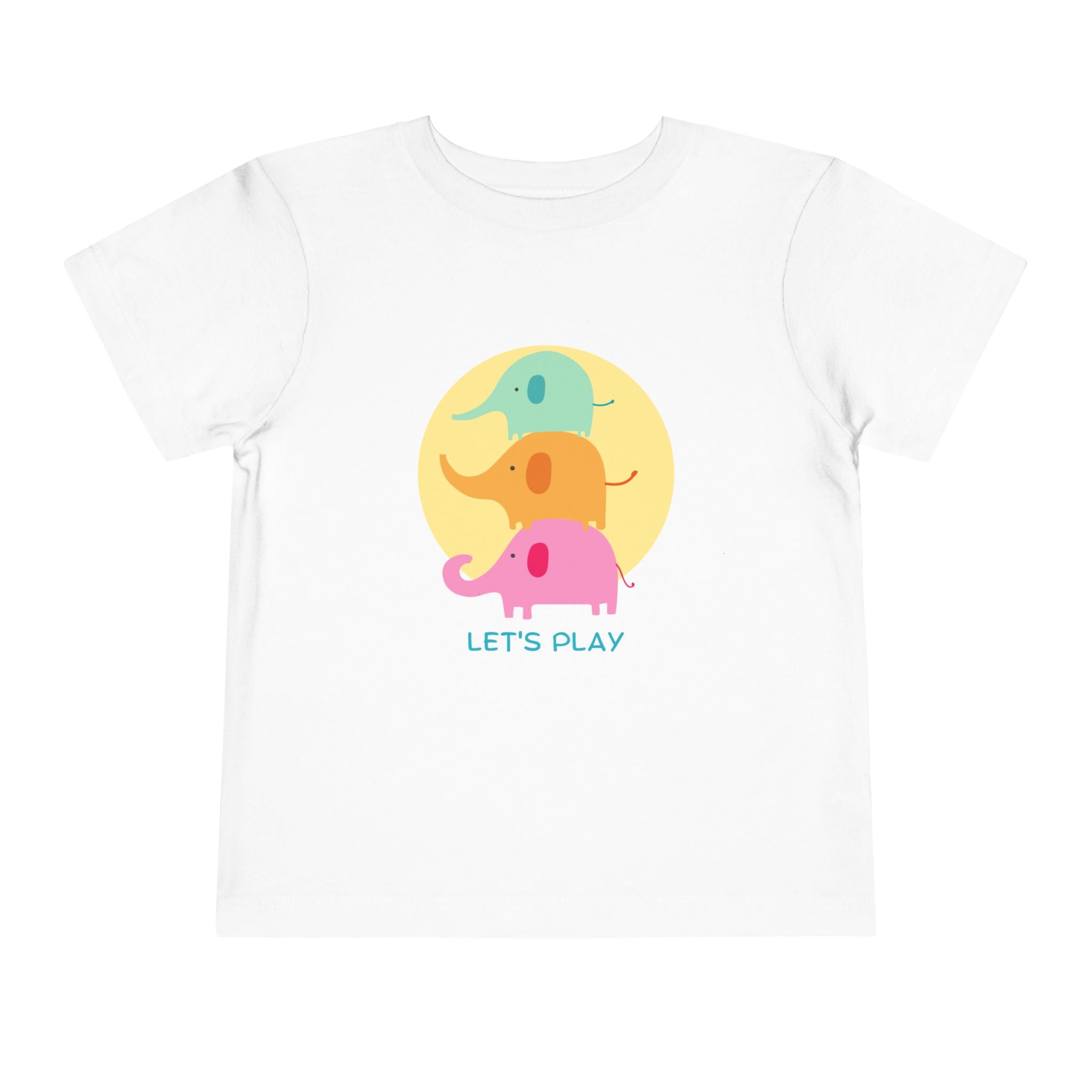 Toddler Tee — Colorful Stacked Elephants "Let's Play" Graphic