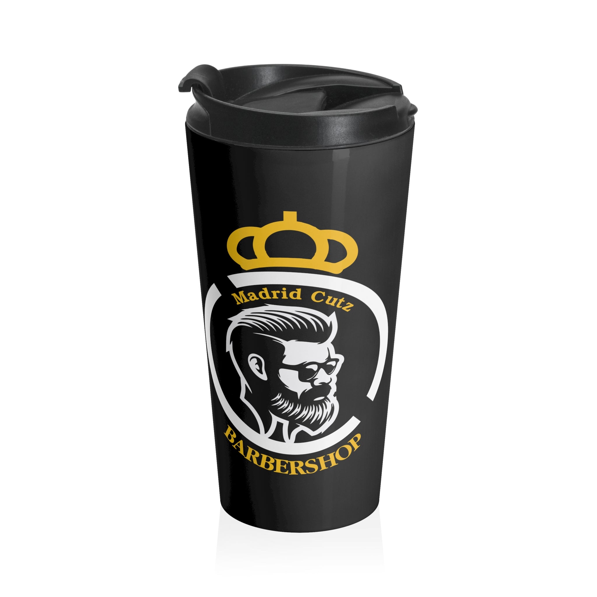 Madrid Cutz  Skull Stainless Steel Travel Mug — Black Insulated Coffee Tumbler for Barbers