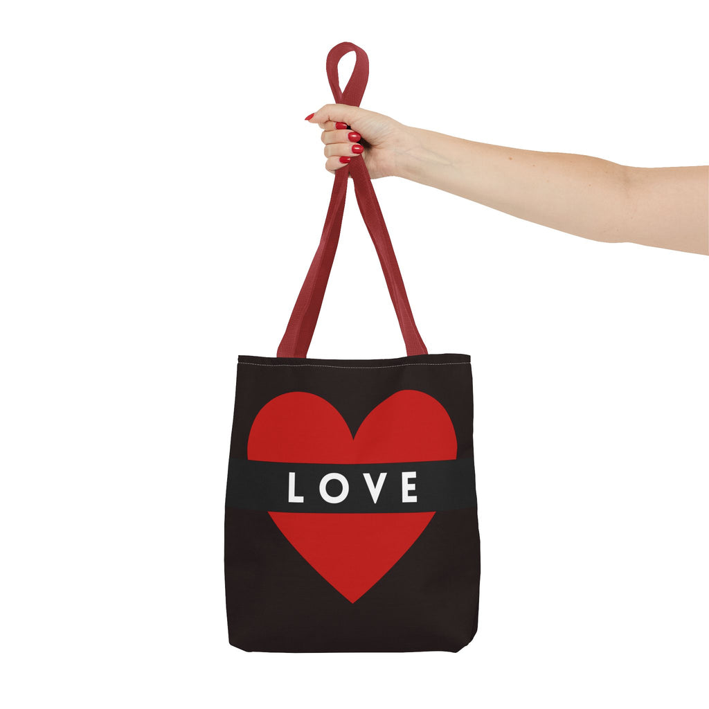 Love Heart Tote Bag — Red Heart "LOVE" All-Over Print Tote