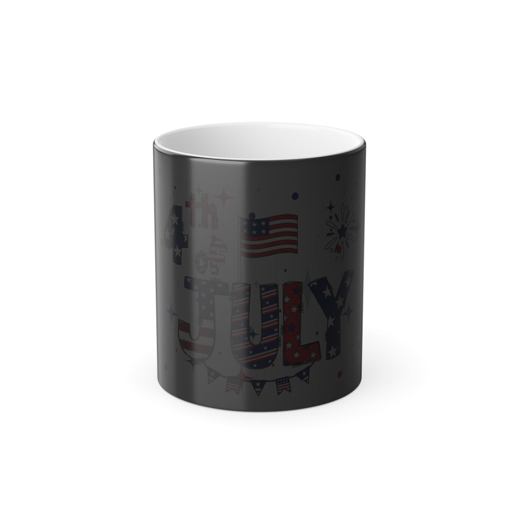 4th of July Color-Changing Mug, 11oz — Patriotic USA Flag Heat Reveal