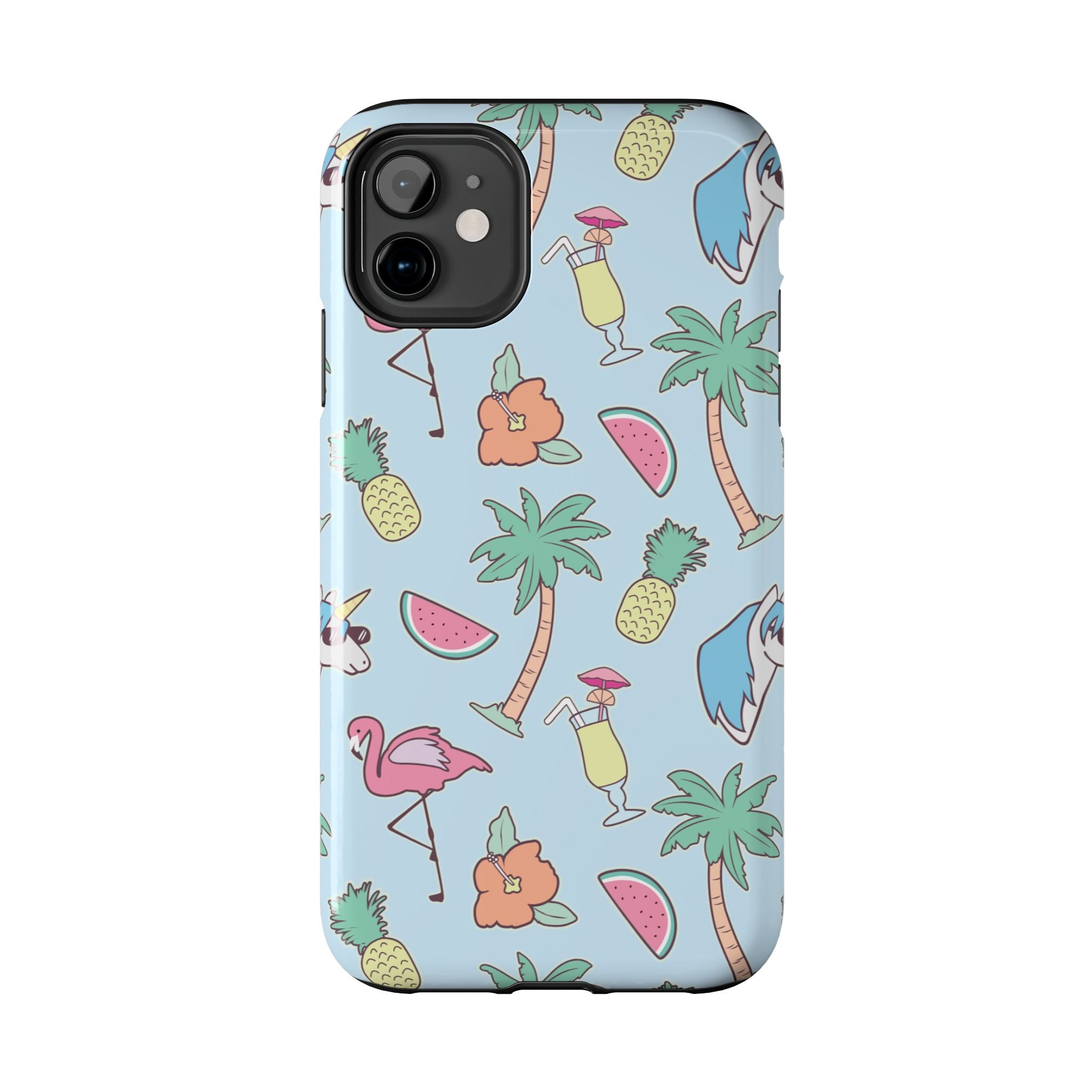 Tropical Summer Tough Phone Case — Pineapple, Flamingo & Palm Pattern