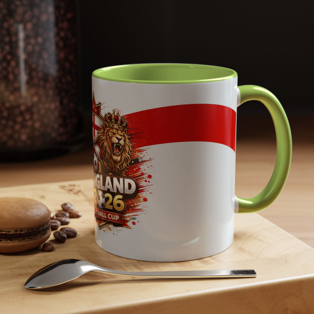 England 2026 Football Cup Accent Mug — Lion & St. George Soccer Coffee Cup (11/15oz)