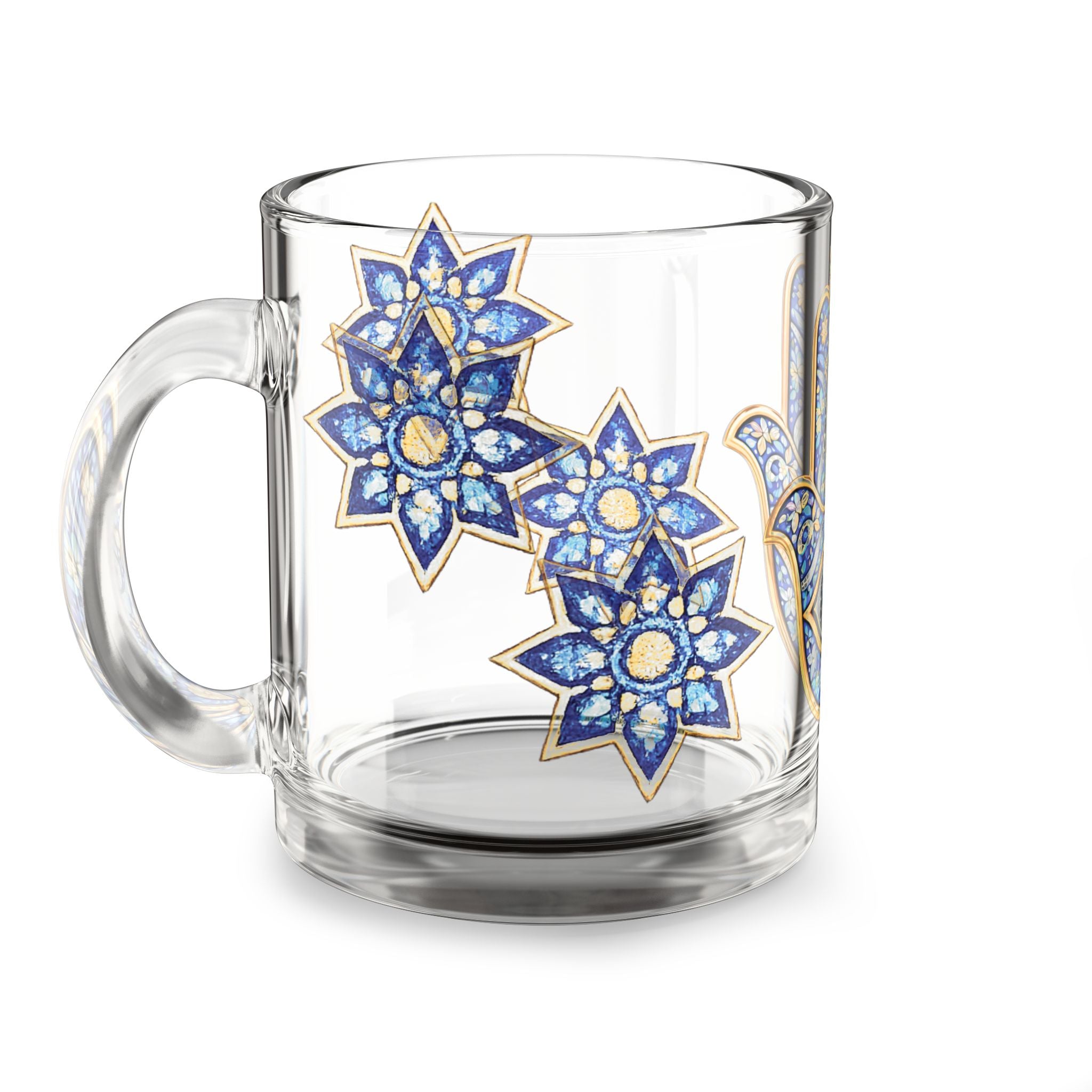 Hamsa Eye Glass Mug — Blue Mosaic Protective Symbol 10oz