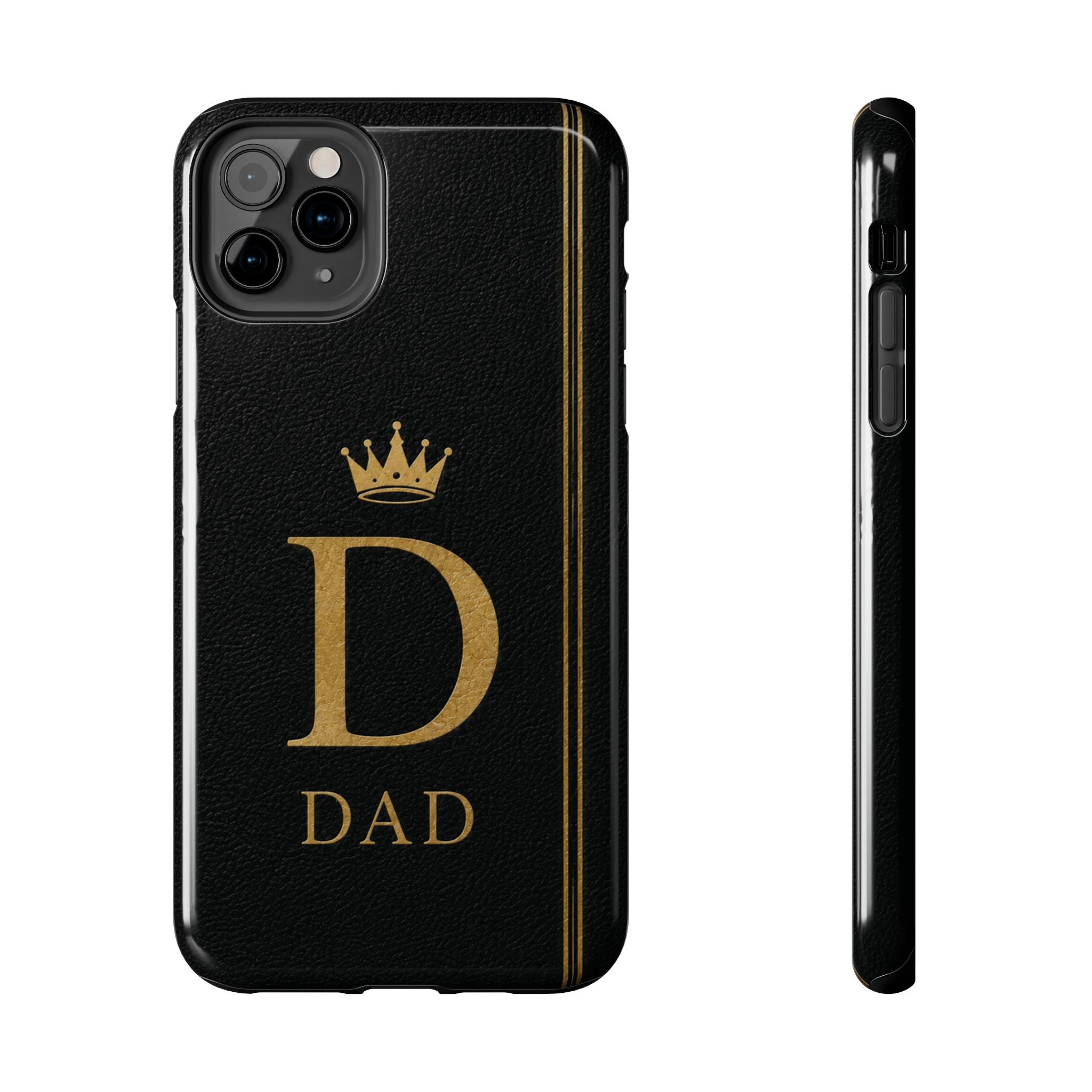 Dad Monogram Tough Phone Case — Black Gold Crown Initial