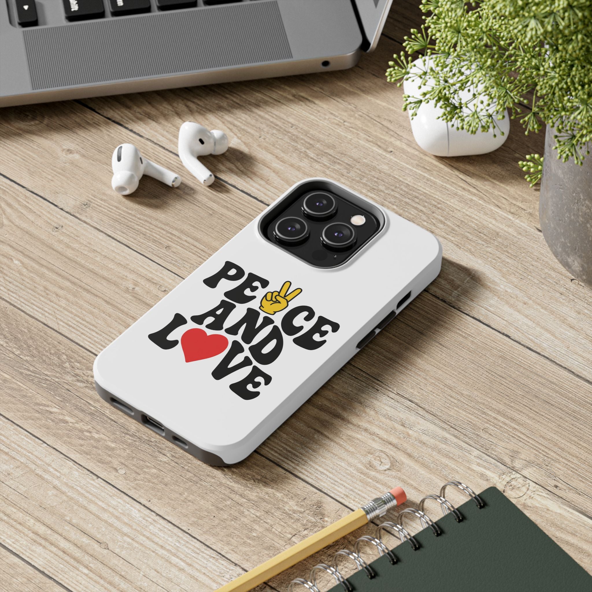 Peace and Love Tough Phone Case — Retro Peace Sign & Heart Protective Cover