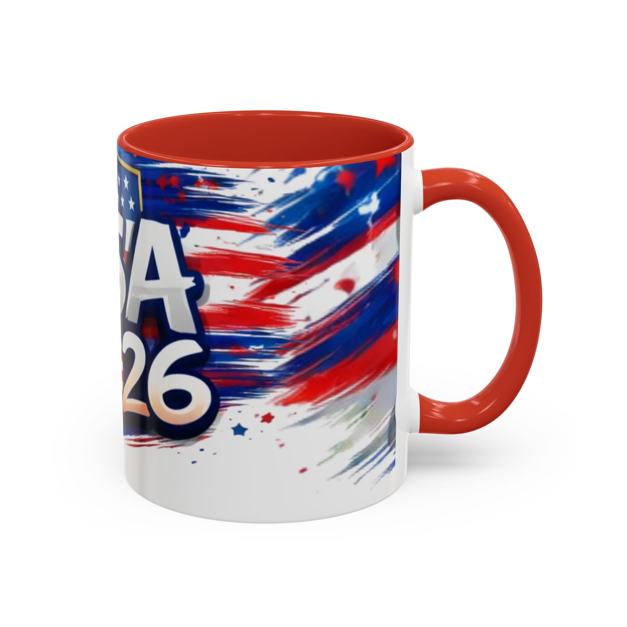 USA 2026 Flag Accent Coffee Mug — Patriotic Fourth of July Drinkware