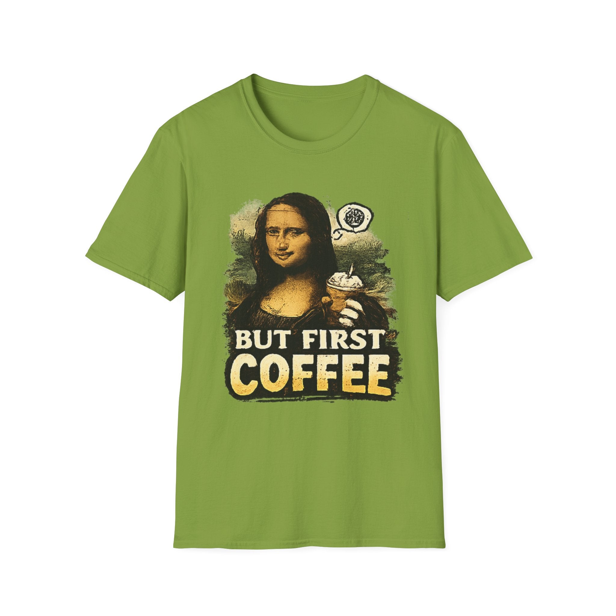 But First Coffee T-Shirt — Mona Lisa Coffee Graphic Tee