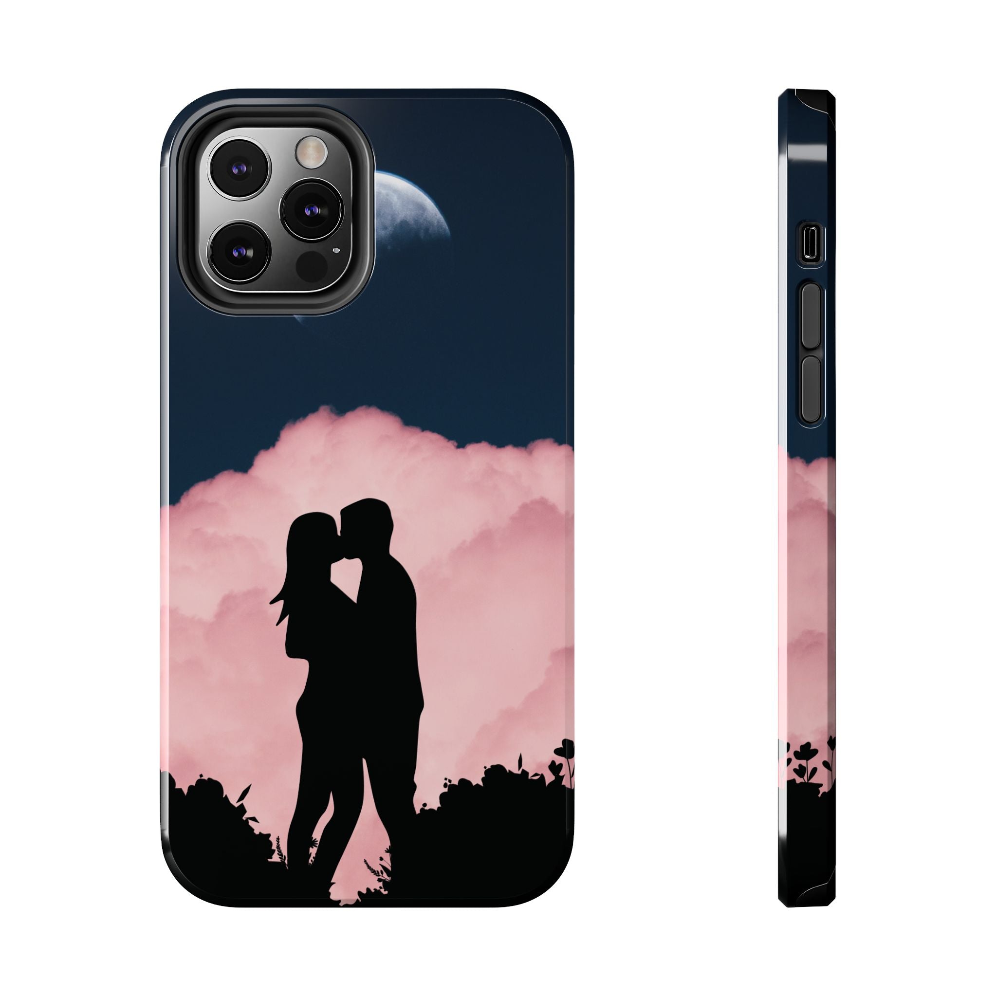 Tough Phone Case — Romantic Couple Silhouette with Moon & Pink Cloud