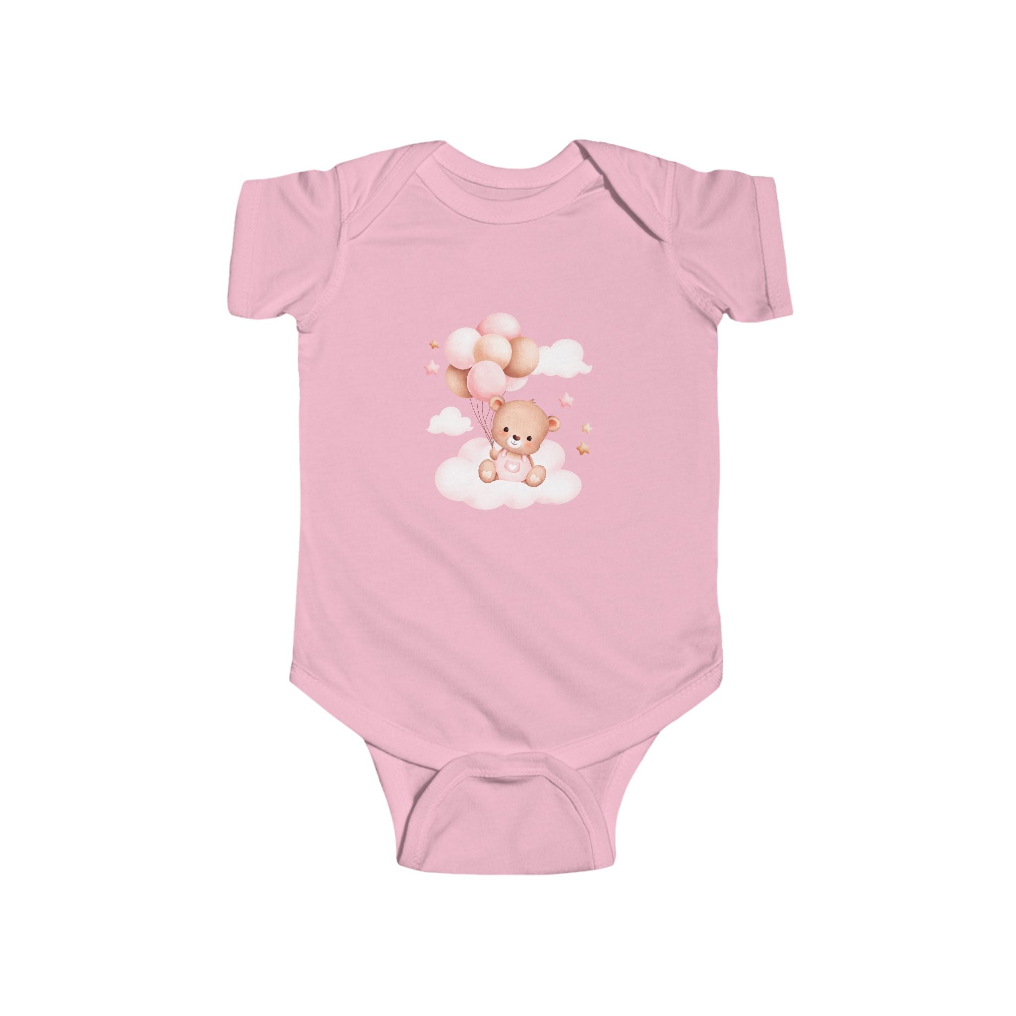Baby Bear with Balloons Infant Bodysuit – Cute Pink Teddy Onesie for Newborns & Baby Showers