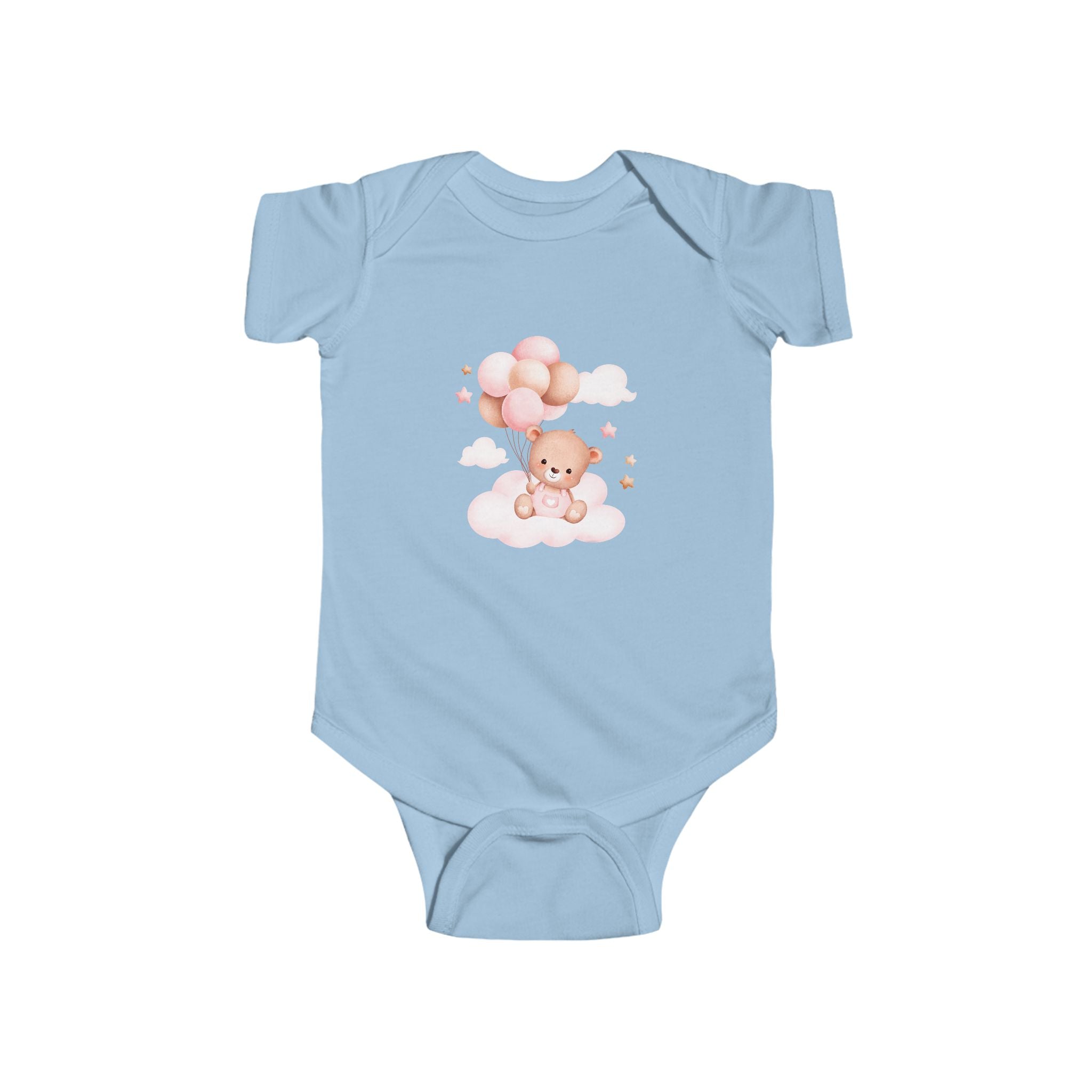 Baby Bear with Balloons Infant Bodysuit – Cute Pink Teddy Onesie for Newborns & Baby Showers