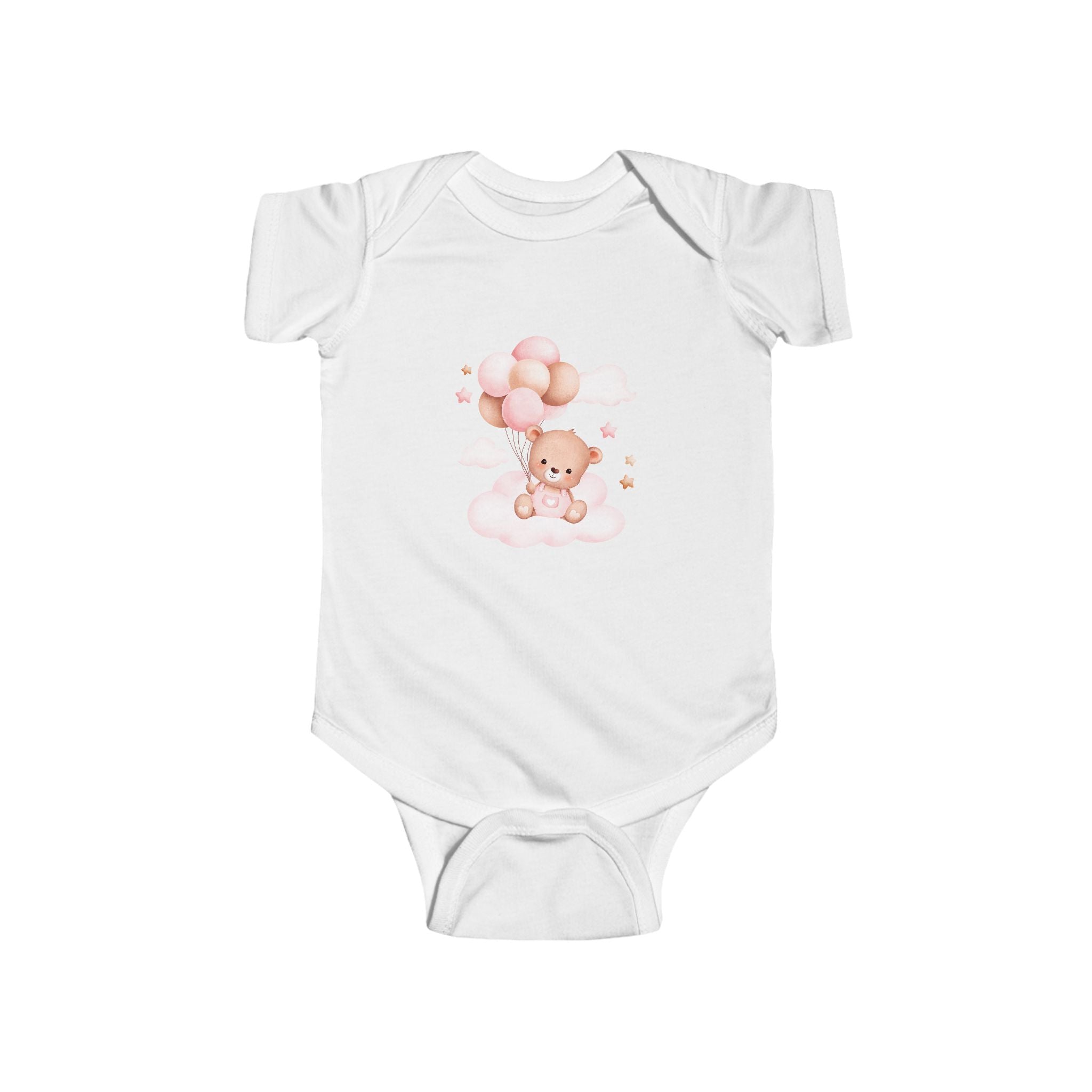 Baby Bear with Balloons Infant Bodysuit – Cute Pink Teddy Onesie for Newborns & Baby Showers