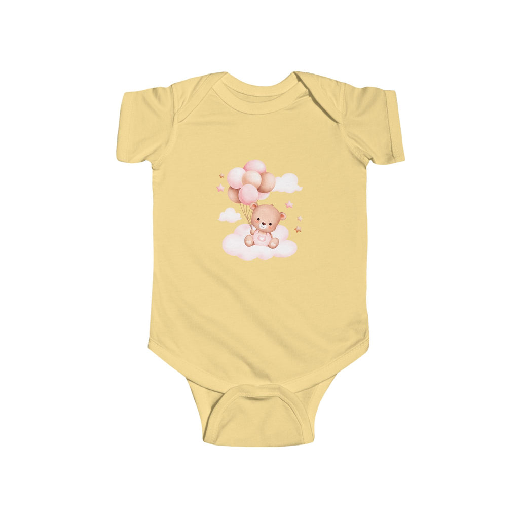 Baby Bear with Balloons Infant Bodysuit – Cute Pink Teddy Onesie for Newborns & Baby Showers