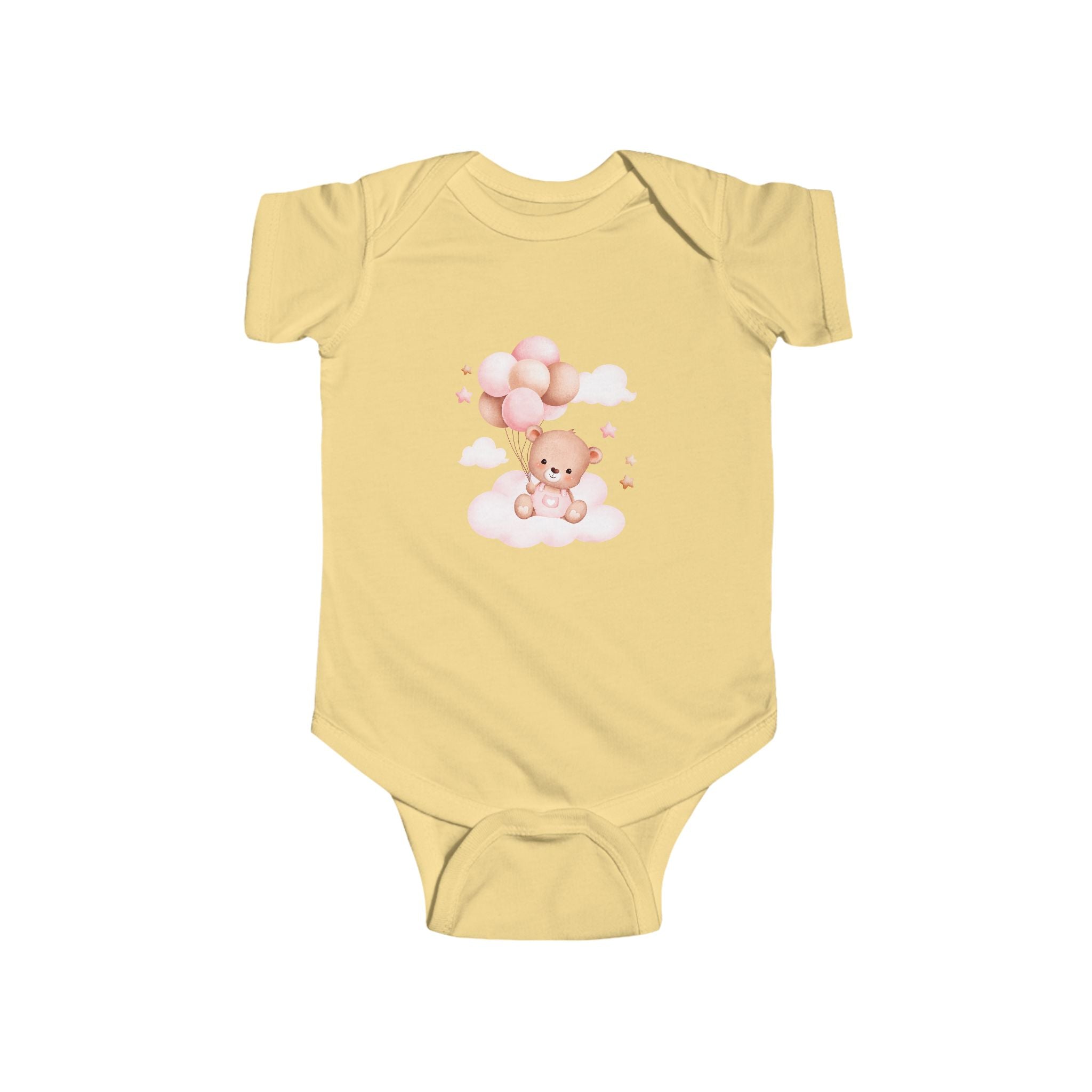 Baby Bear with Balloons Infant Bodysuit – Cute Pink Teddy Onesie for Newborns & Baby Showers