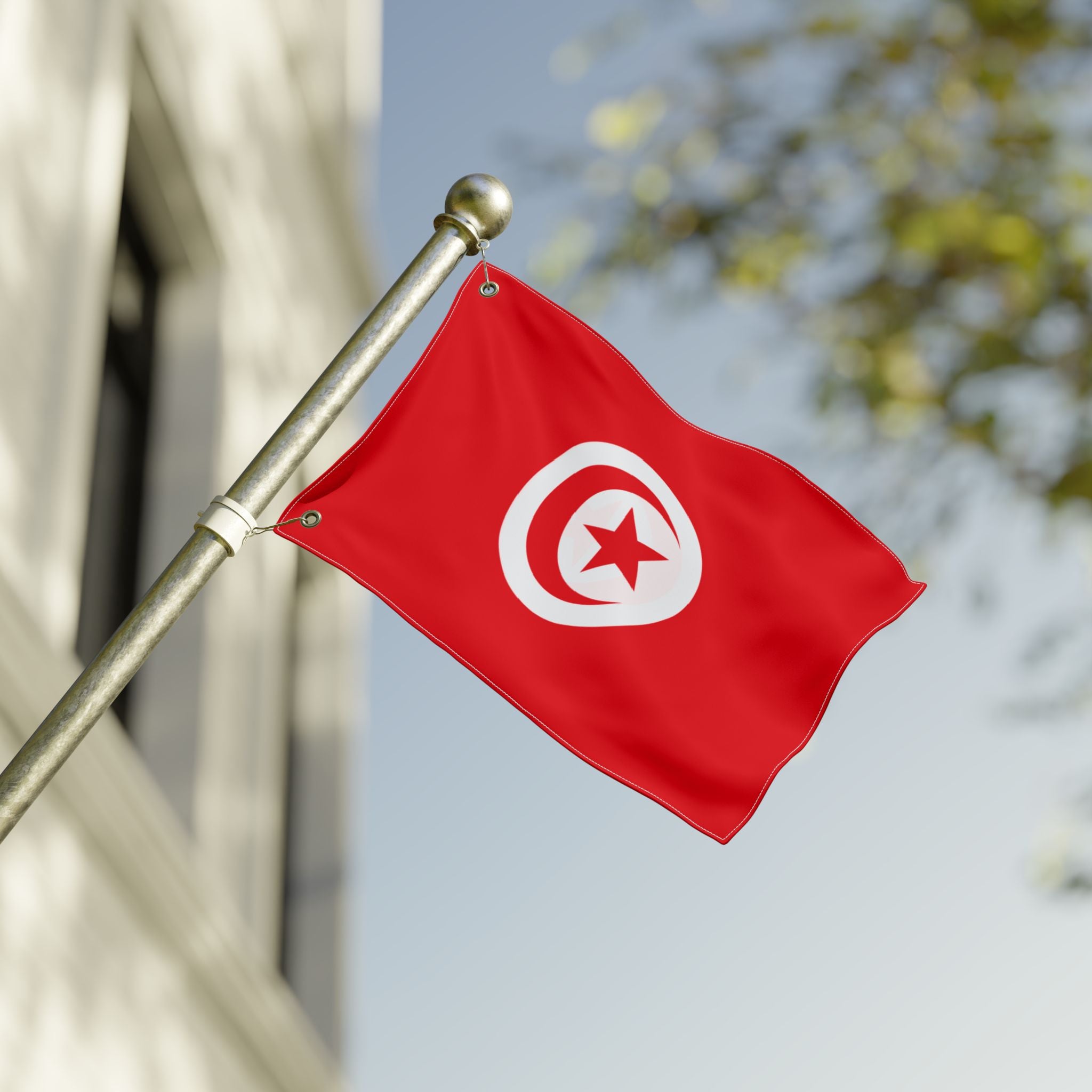 Tunisia Double-Sided Flag - 2 Grommet Red Crescent & Star Outdoor/Indoor Flag