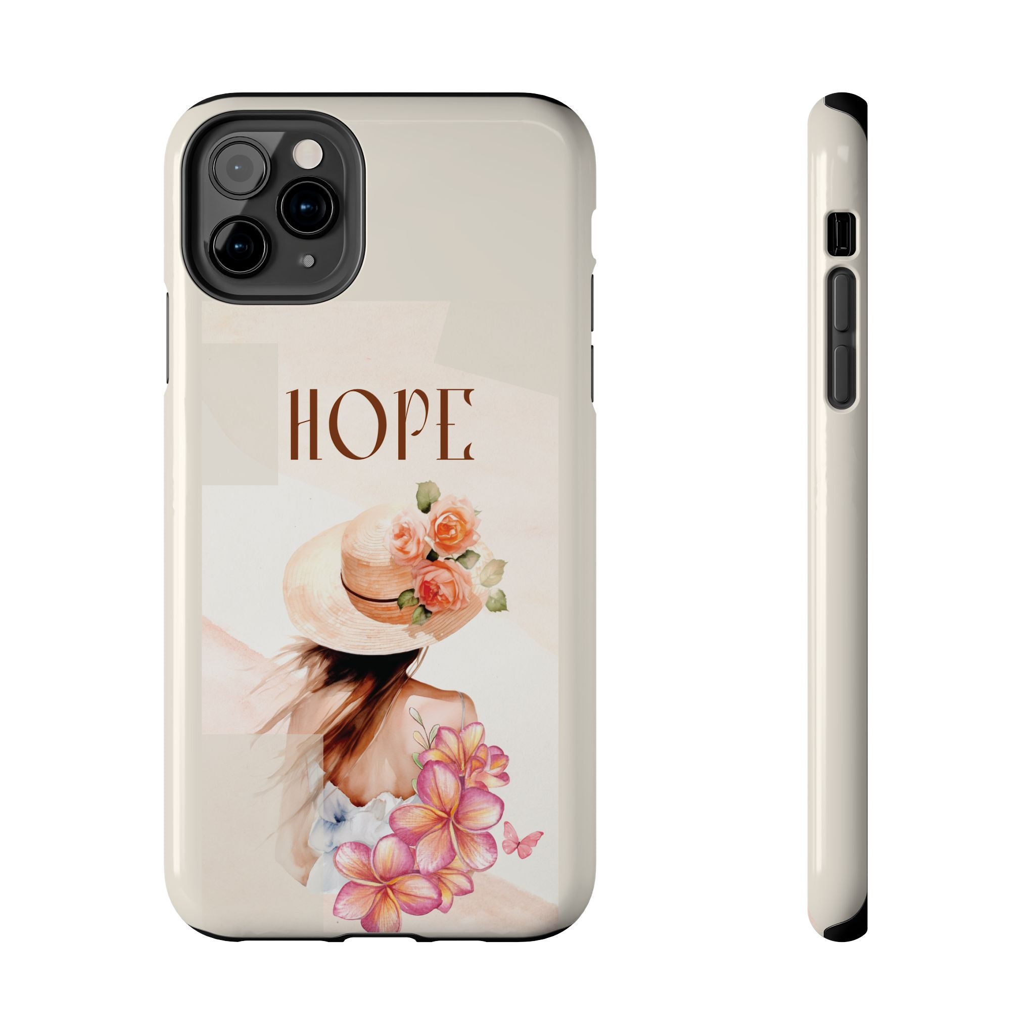 Hope Floral Tough Phone Case — Protective iPhone Case with Watercolor Girl & Flowers