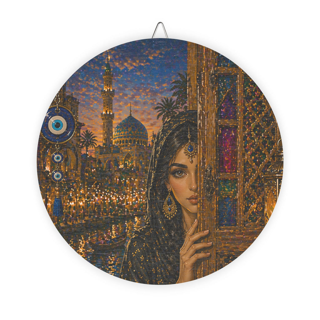 Round Middle Eastern Portrait Wood Sign – Vintage Arabian Night Wall Art