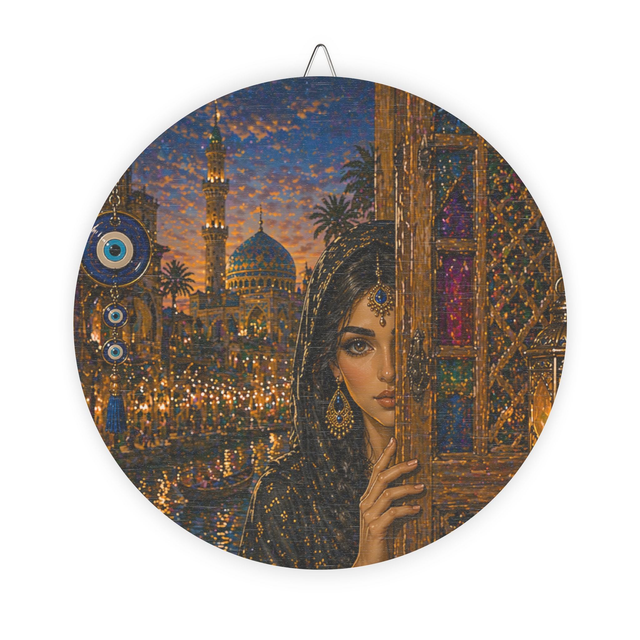 Round Middle Eastern Portrait Wood Sign – Vintage Arabian Night Wall Art
