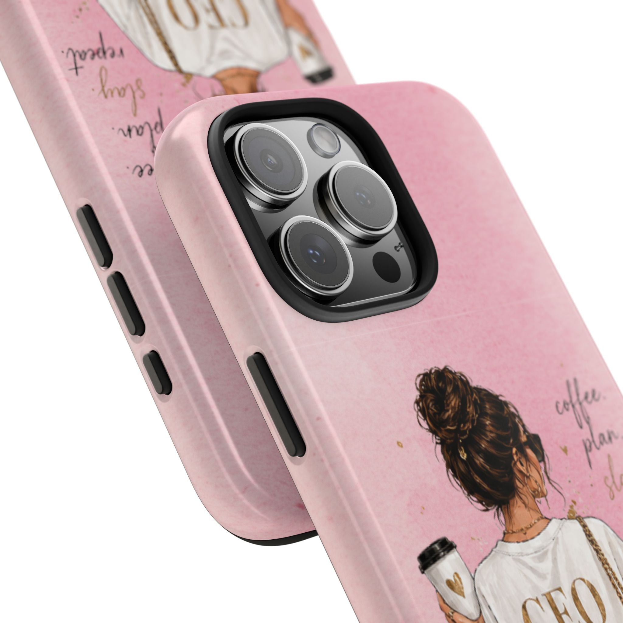 CEO Mood Tough Phone Case — "Coffee, Plan, Slay, Repeat" Pink Protective Cover