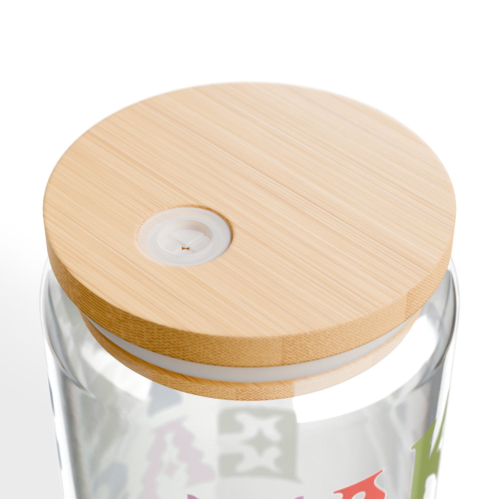Take It Easy 16oz Glass Sipper with Straw — Retro Floral Typography