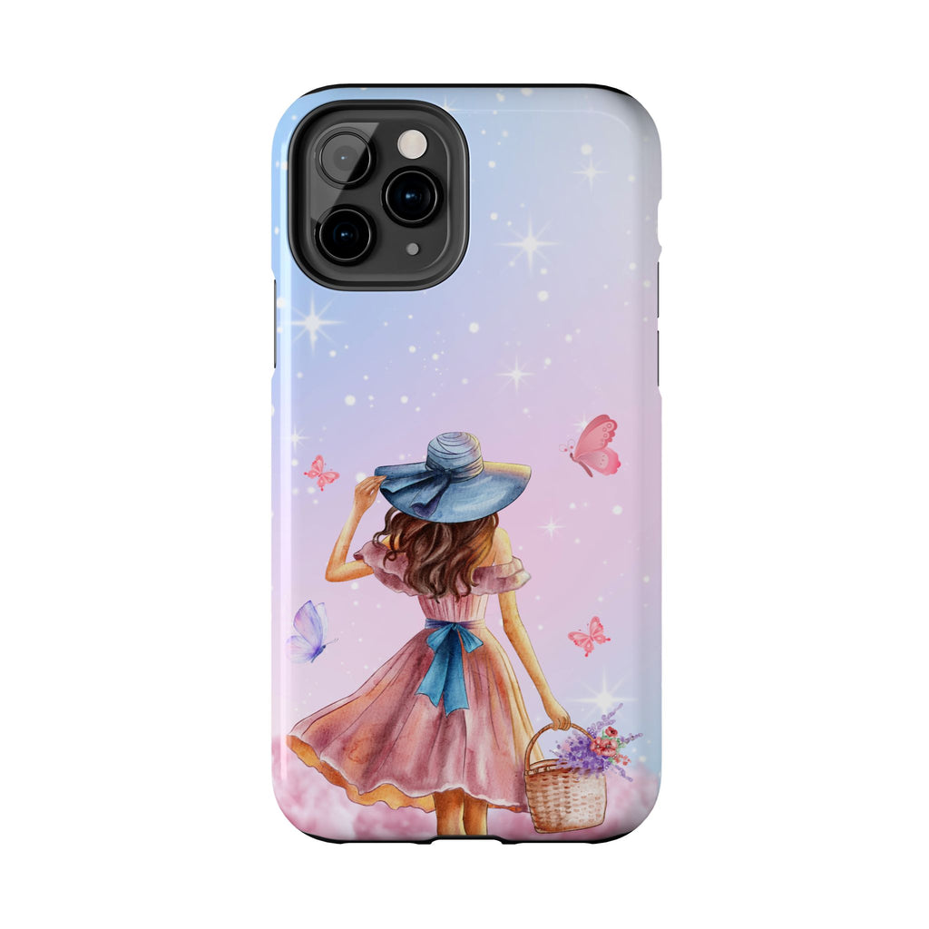 Pastel Girl with Hat Phone Case — Floral Basket Butterfly Tough Phone Case