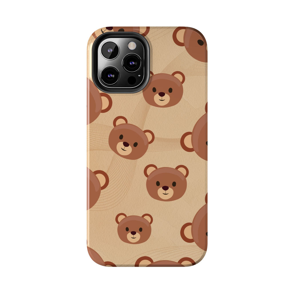 Bear Pattern Tough Phone Case — Cute Brown Bear Protective Phone Cover