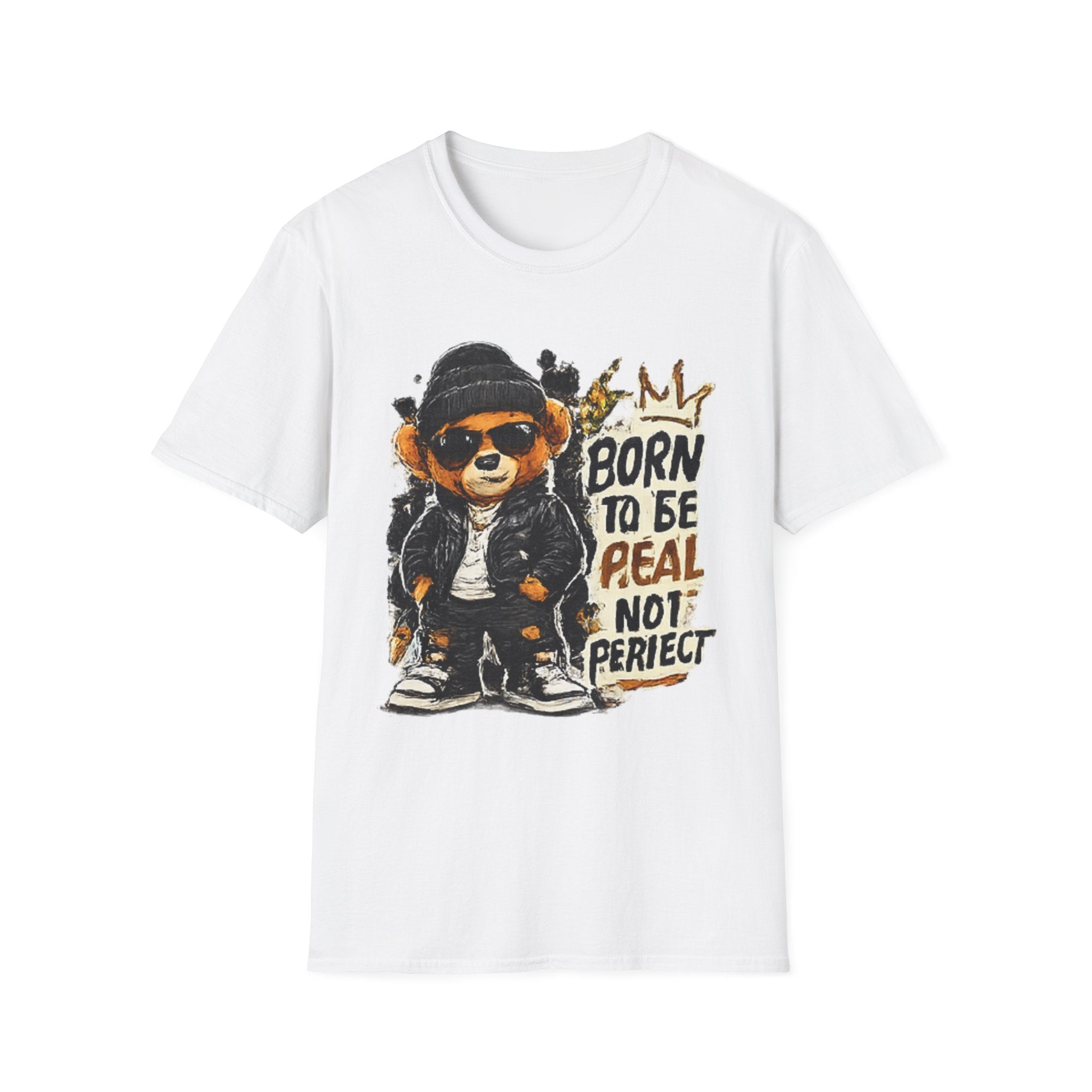 Bear Graphic T‑Shirt — "Born to Be Real Not Perfect" Vintage Streetwear