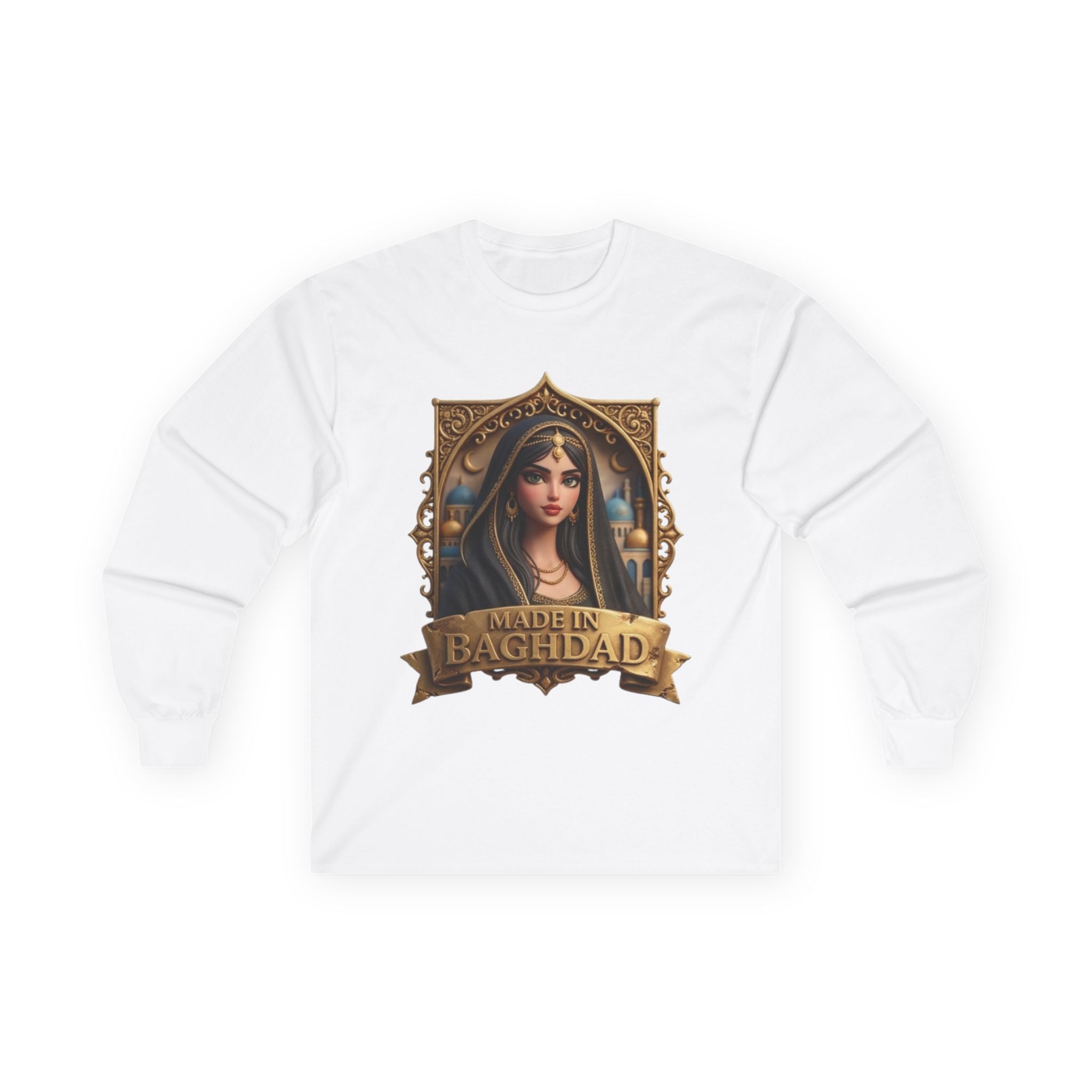 Baghdad Maiden Long Sleeve Tee — Vintage Middle Eastern Portrait Graphic