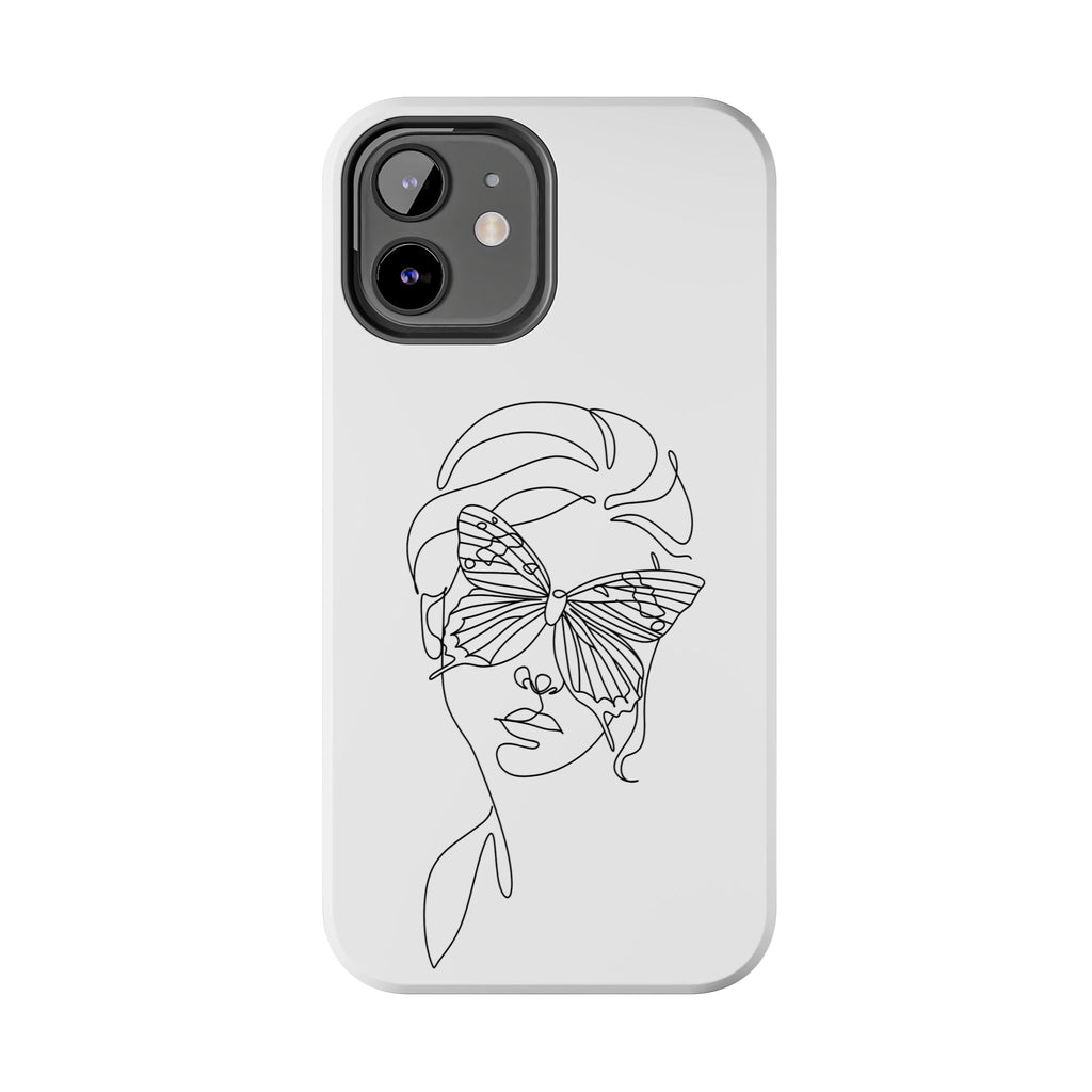 Butterfly Line Art Tough Phone Case — Minimalist Woman Face Design