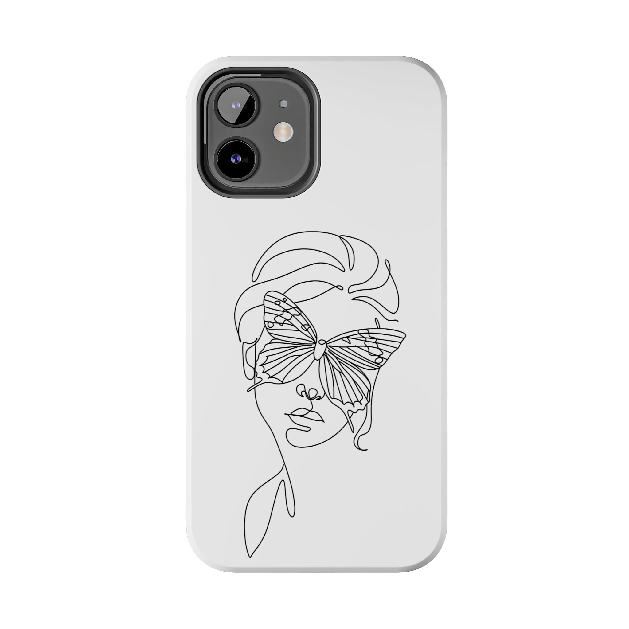 Butterfly Line Art Tough Phone Case — Minimalist Woman Face Design